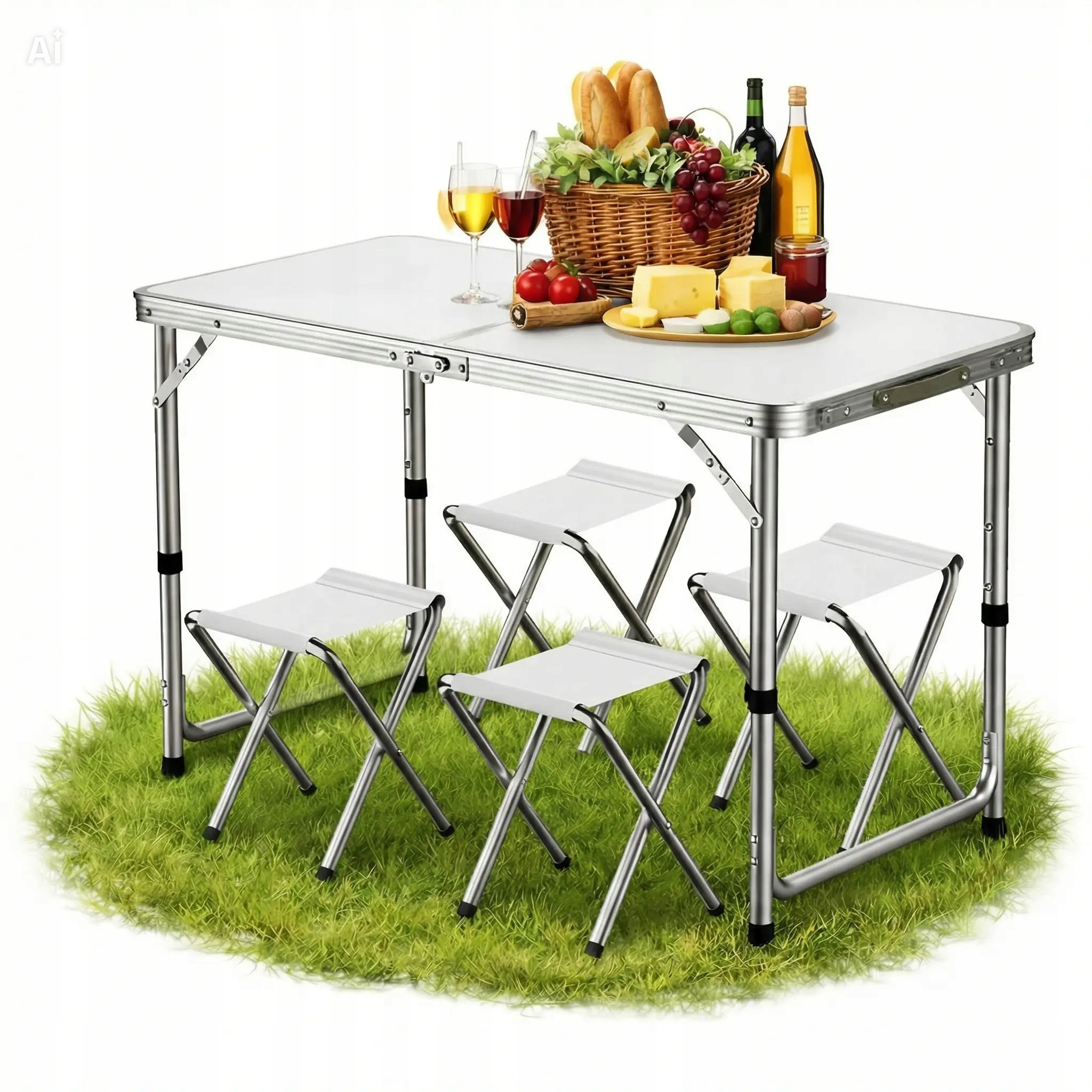 Turistický Skládací Zahradní Stolek Bílý S Židlemi, Kempingový Stůl
