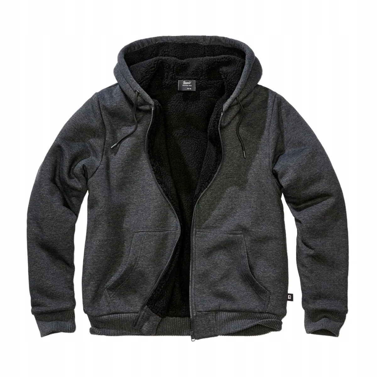 Rozepínací mikina s kapucí Brandit Sweatjacket Teddylining Black Melange