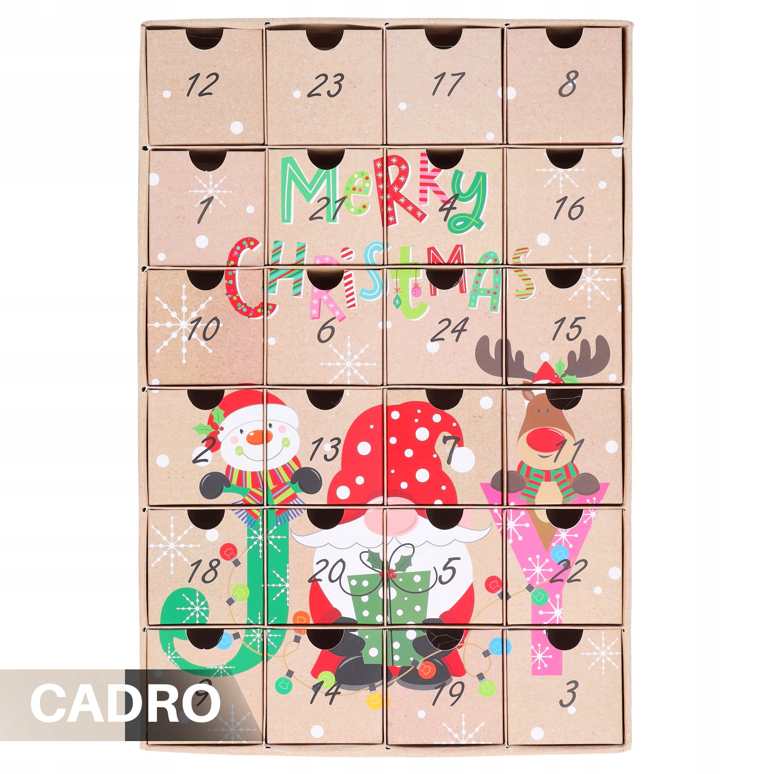 Адвент-календарь Cadro для наполнения, 24 ящичка с рисунком Санта, олень и снеговик — фото 2