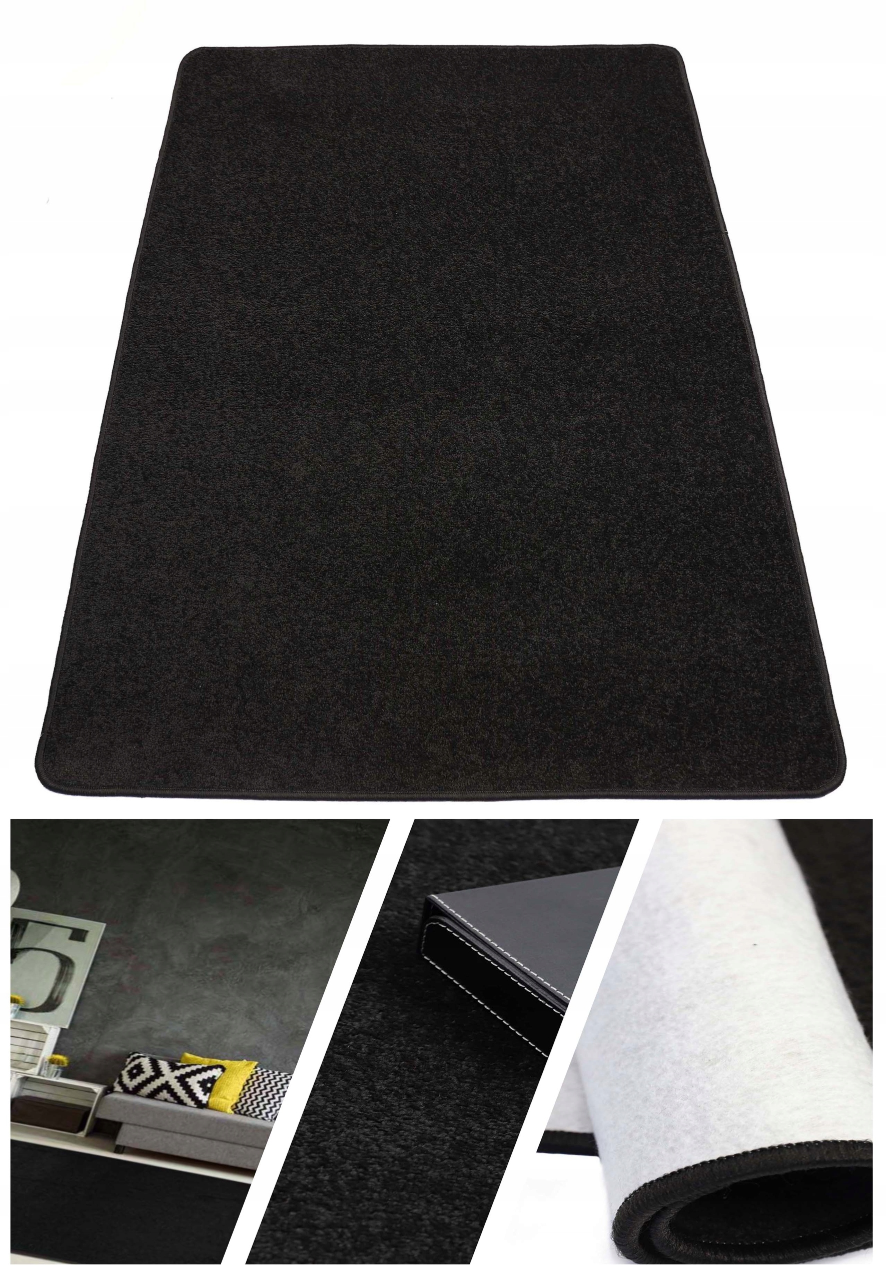 Koberec Černý Jednobarevný Na Míru Do Obývacího Pokoje Diamond 250x400 cm