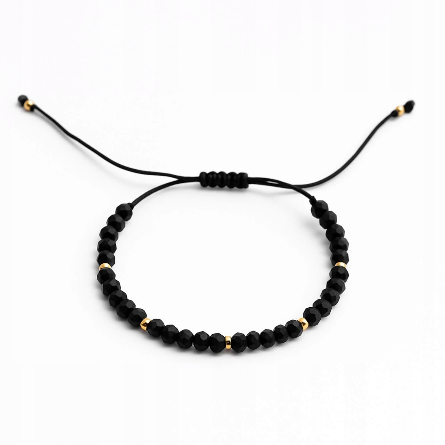 Czarny Turmalin Bransoletka Złote Kulki 585 Sznurkowa Złoto