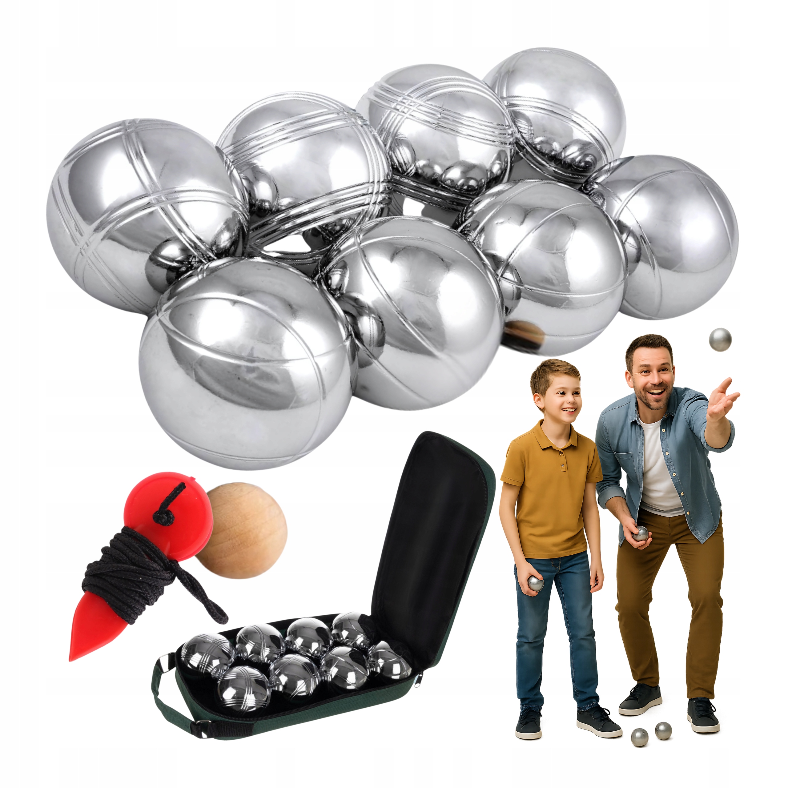 Kule Bule pro hru Boule Bocce Sada kuliček 8 ks Pouzdro Petanque Chromové