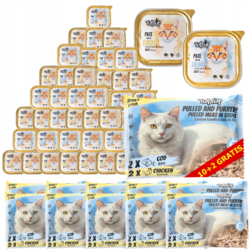 Levně Mokré Krmivo Pro Kočky MIX Ryba Kuřecí Tác Kapsička 96x100g TufTuf