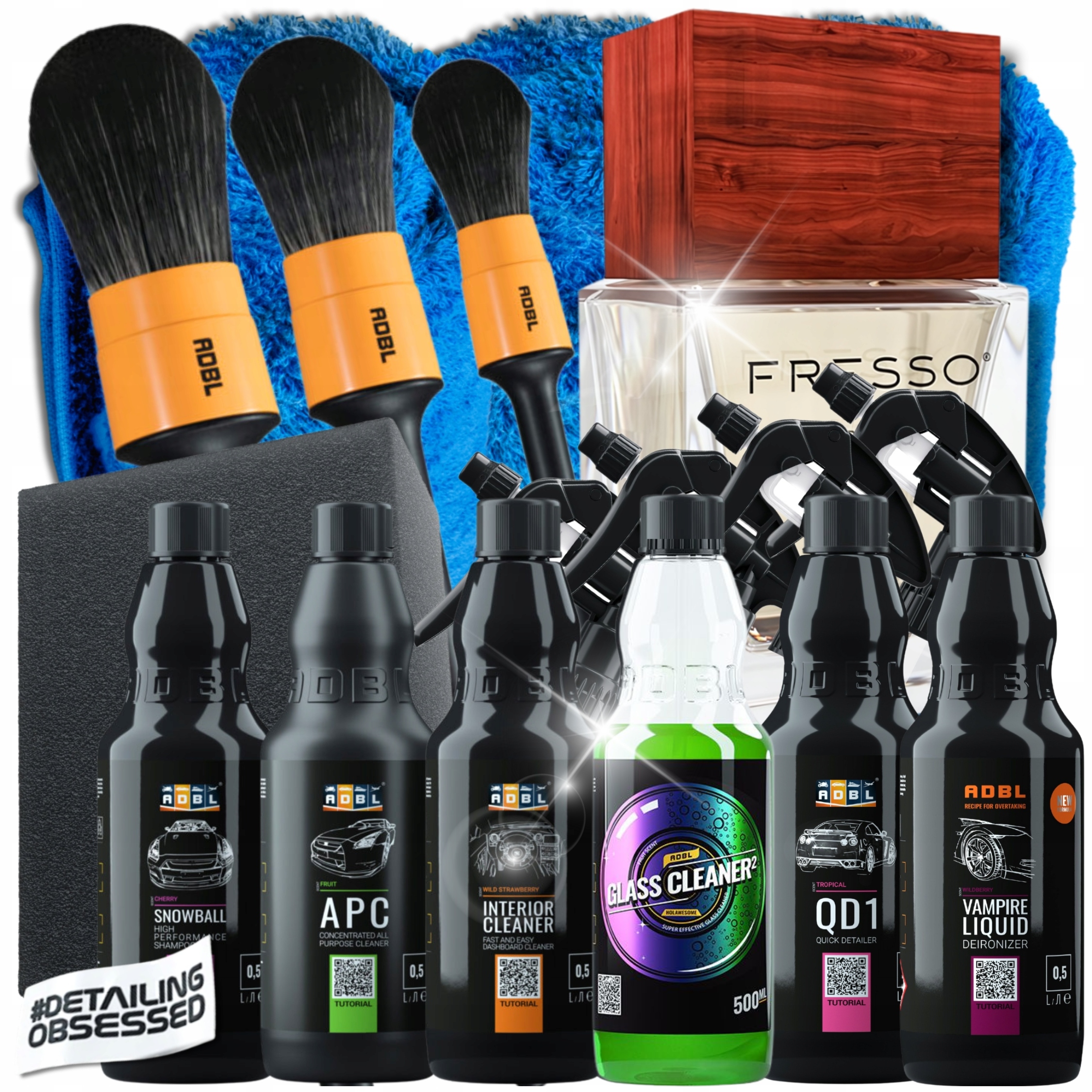 ADBL ZESTAW KOSMETYKÓW DO AUTA NA START DUŻY SET + Perfumy samochodowe 50ml