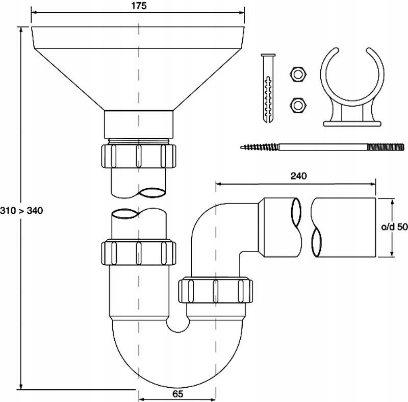 SYFON BOJLEROWY 1 1/2''x 50MM 80 L/MIN Marka McAlpine