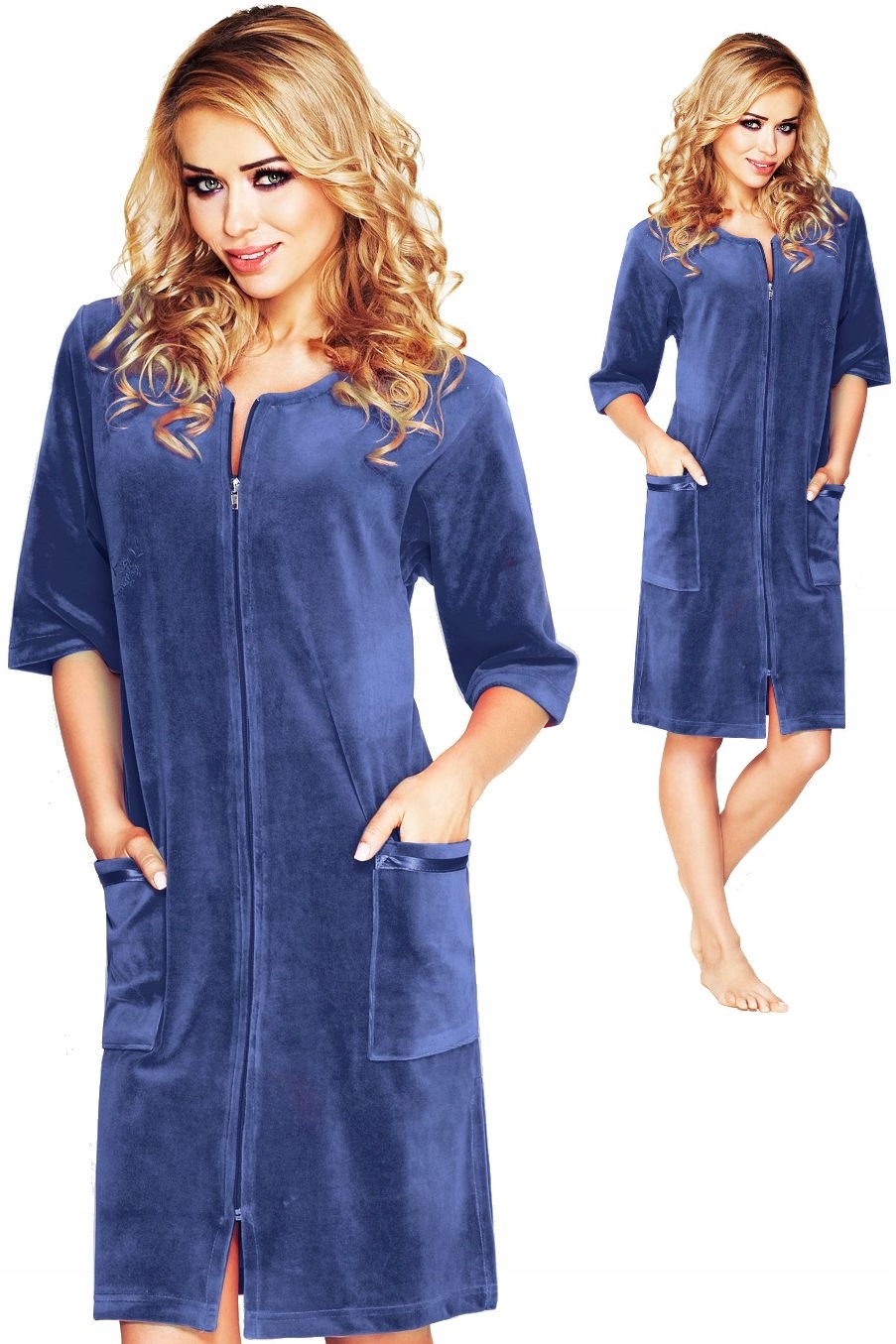 Elegantní Měkký Župan Na Zip Župan Velurová L Indygo Wanmar