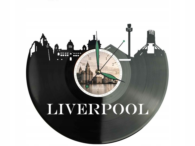 Hodiny Liverpool Město Anglie Nástěnné hodiny Vinylová deska Dárek Památka