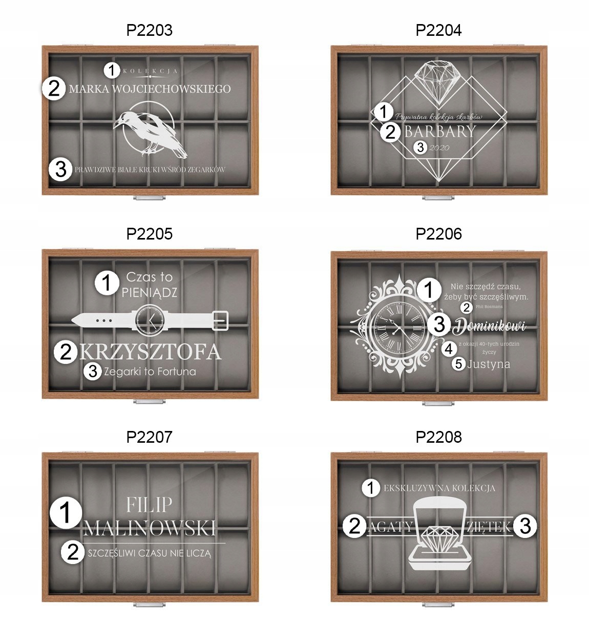SZKATUŁKA NA ZEGARKI ORGANIZER PUDEŁKO ETUI Z GRAWEREM 12 szt + GRATIS Stan opakowania oryginalne