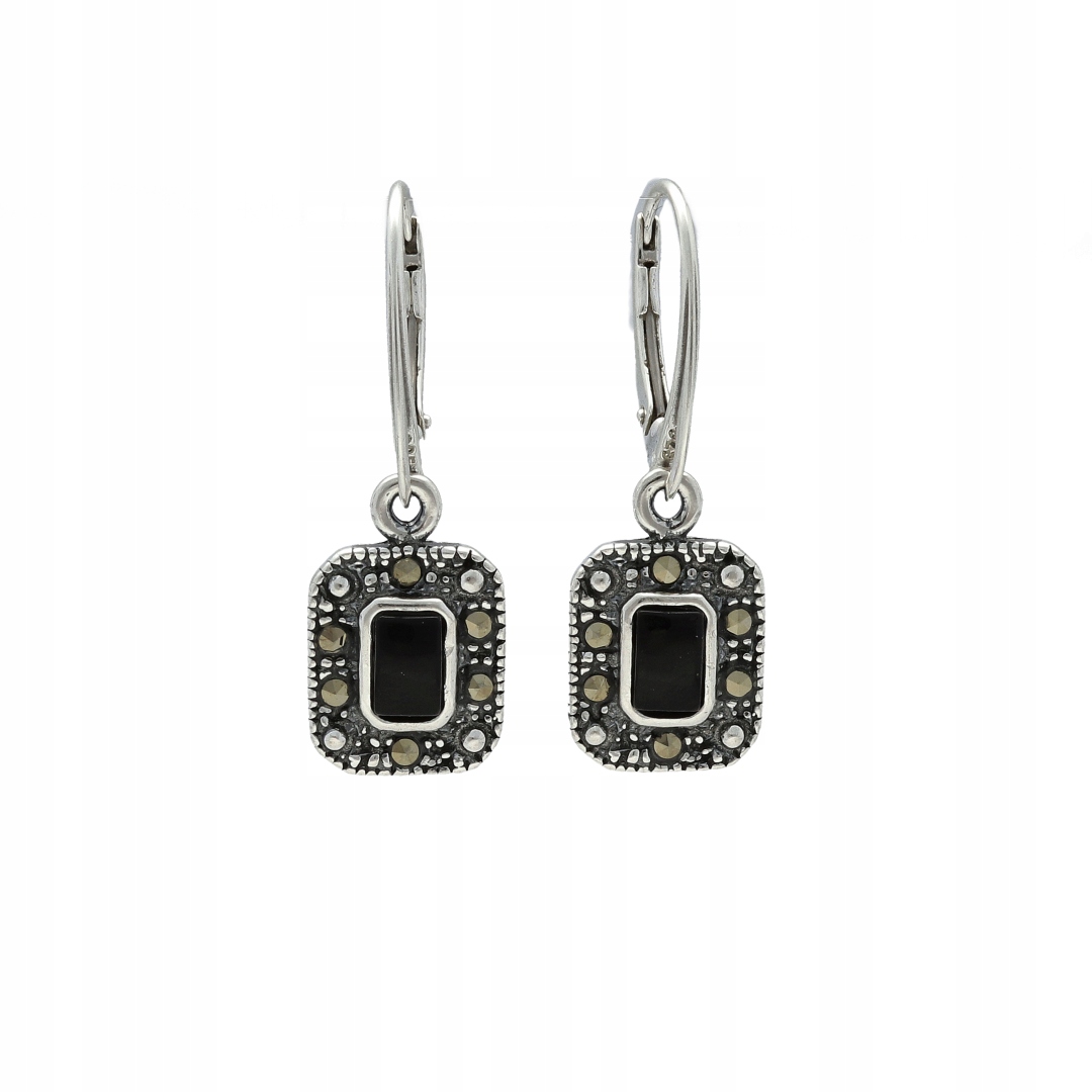 Náušnice s markazity a onyxem, obdélníkové