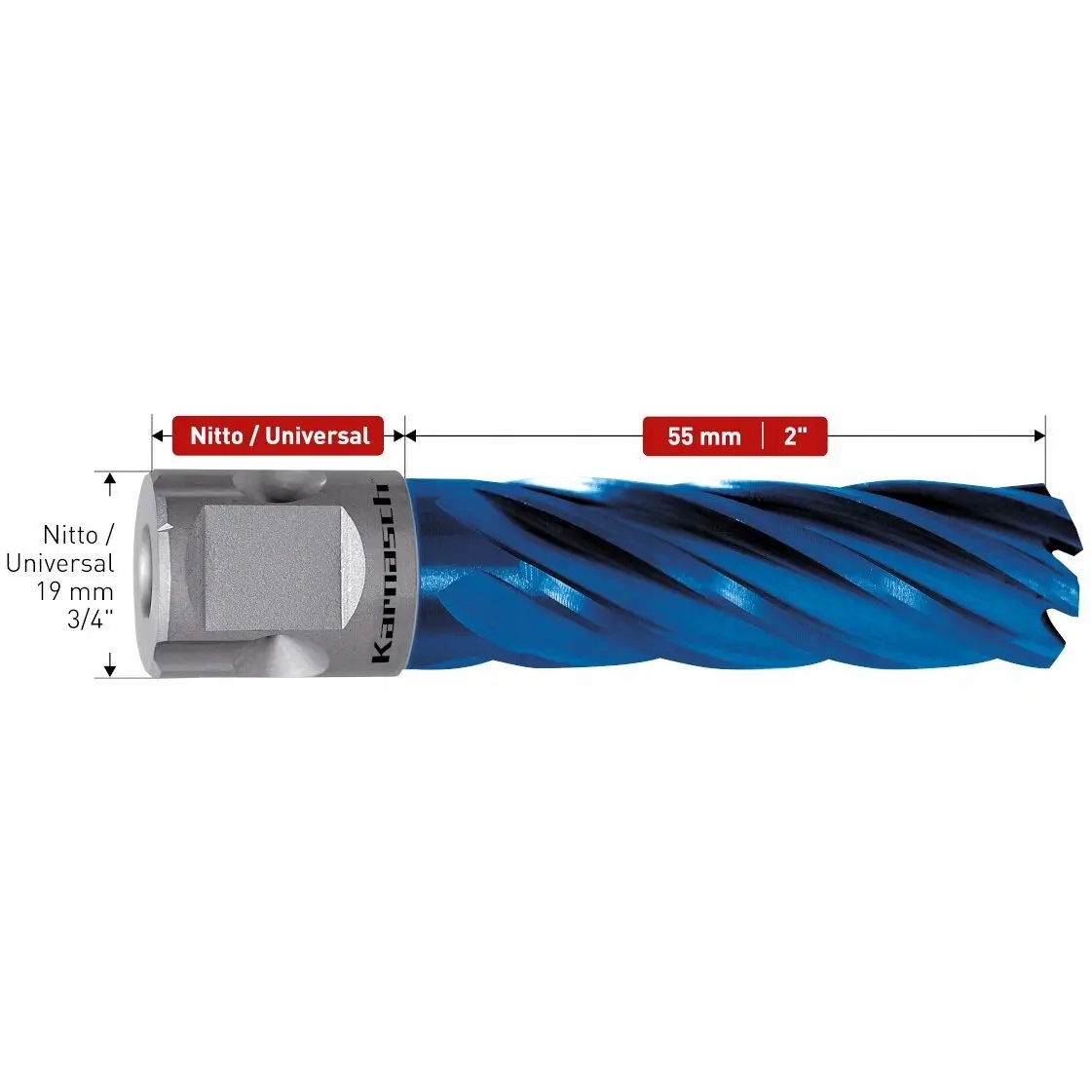 Vrták 30 mm x 55 mm Hss-xe, povrchová úprava Durablue Nitto/Uni 19 mm Karnasch