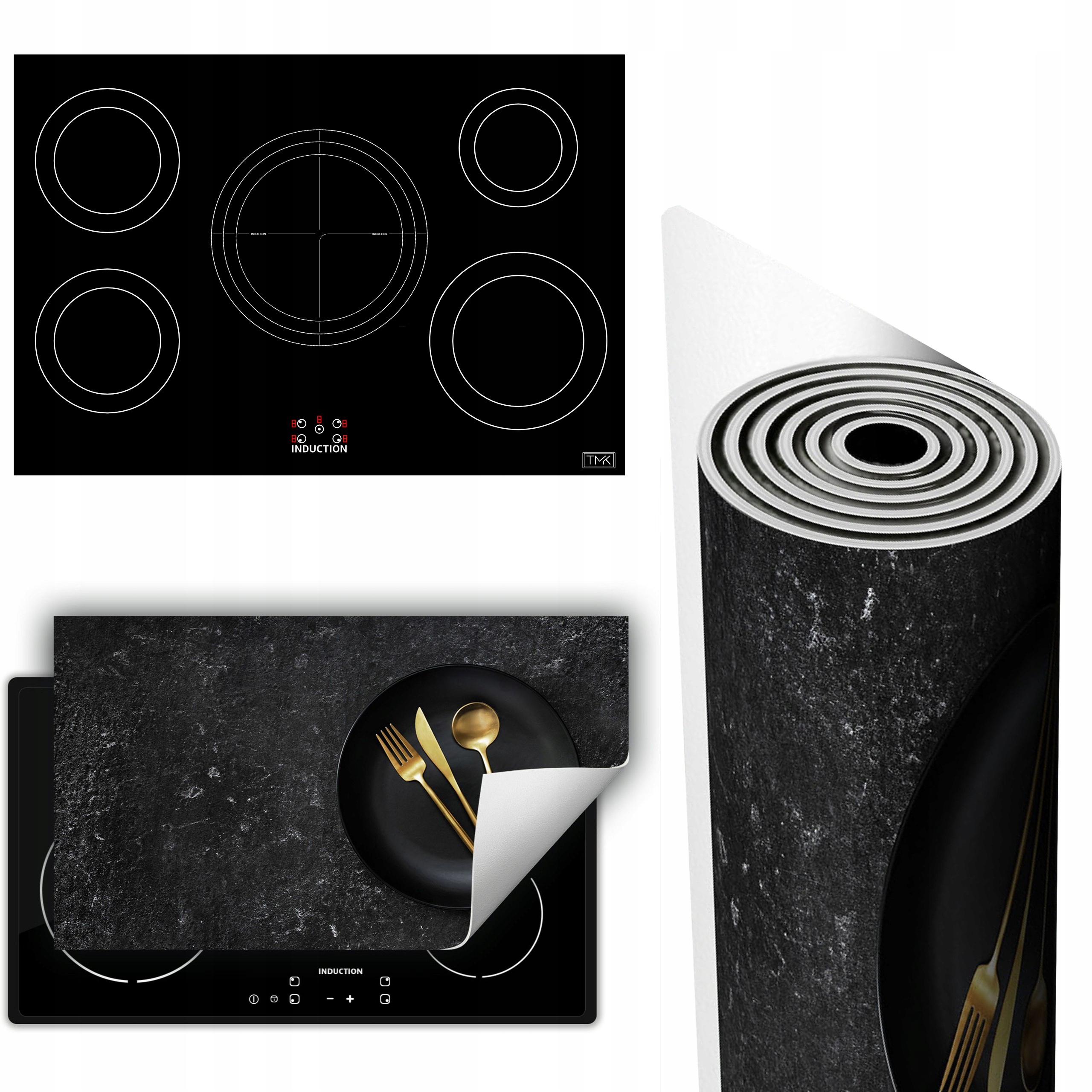 Vinylová Podložka Ochrana Stolního Sporáku 90x52 beton zlato příbory