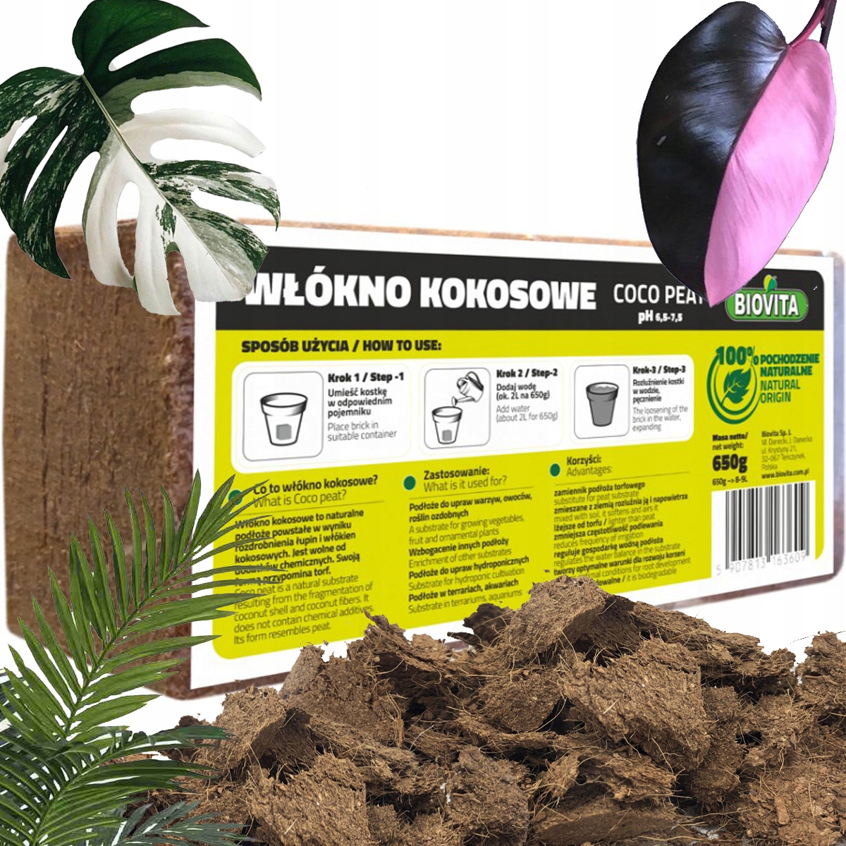 

Podłoże Włókno Kokosowe Prasowane Brykiet 650g/8L