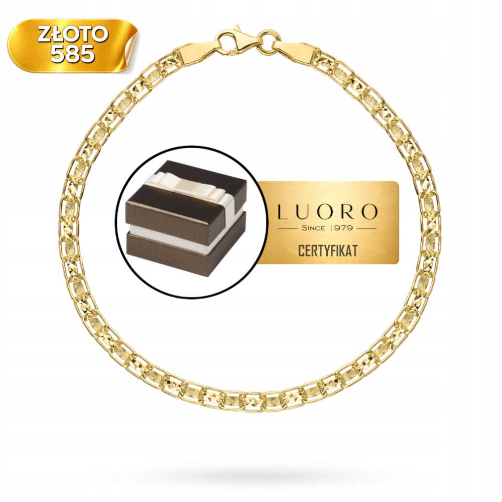 Náramek Zlatý 585 14K Plochý S Diamantem Žluté Zlato 19,5 CM