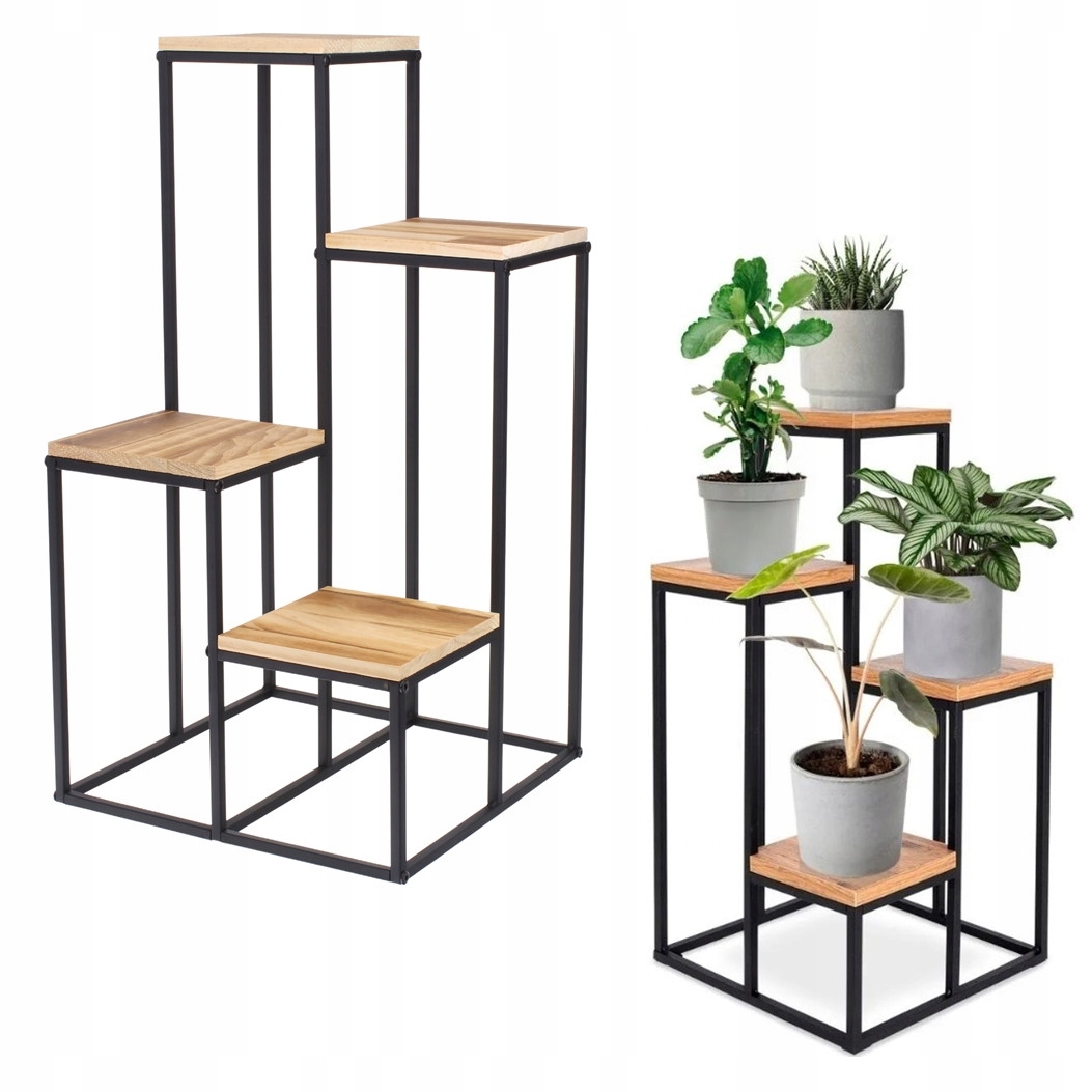 Držák Na Květináč Stojan na květiny Rostliny Kovový Stojící regál 4 police Loft 67 cm