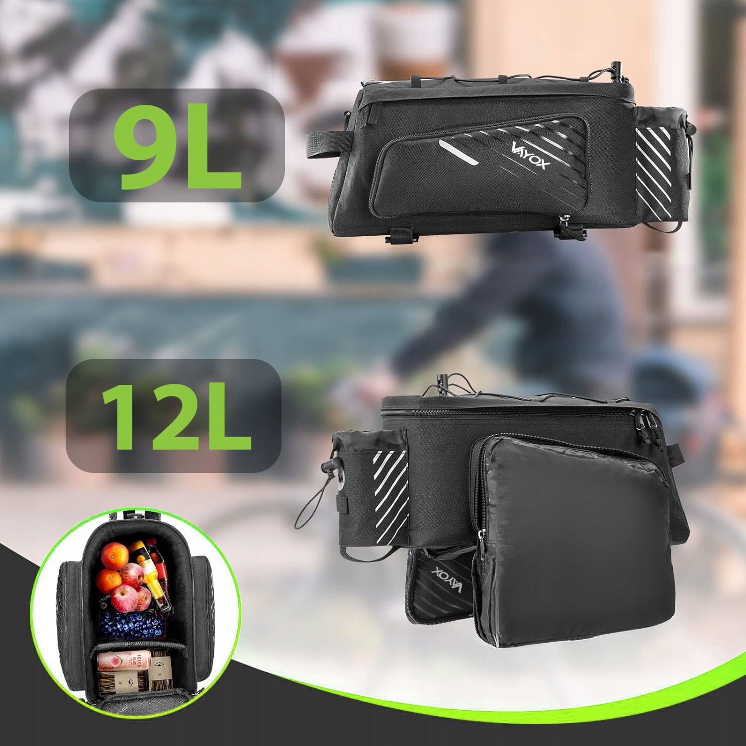 SAKWA ROWEROWA TORBA NA BAGAŻNIK PODRÓŻNA + POKROWIEC WODOODPORNA VAYOX Materiał dominujący poliester