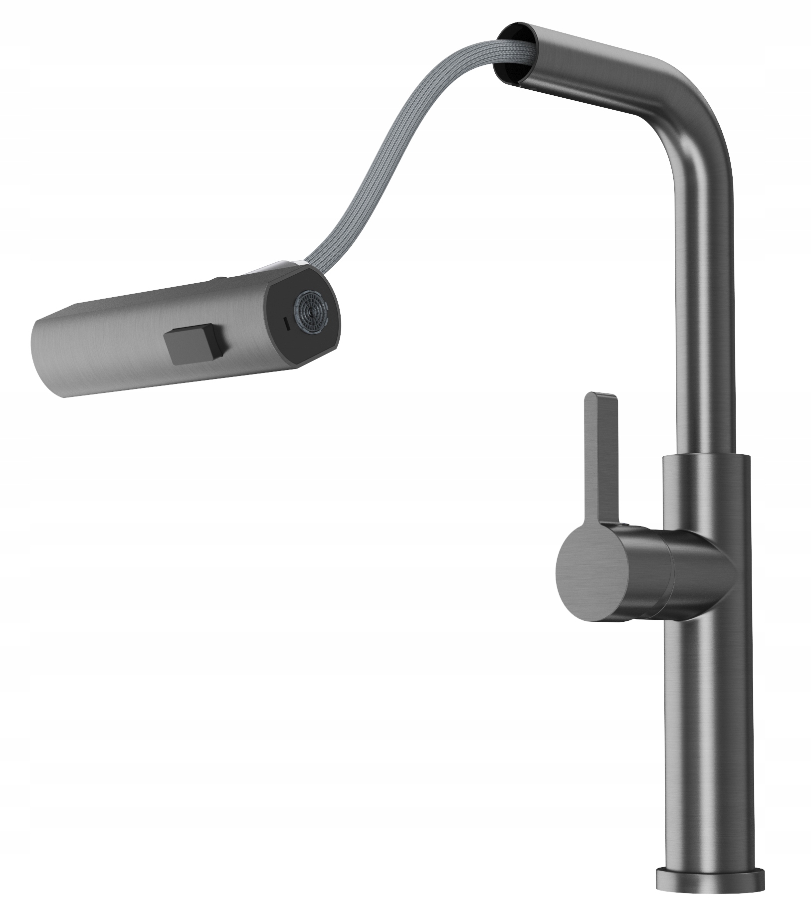 Kuchynský Kohútik S Výsuvným Výtokom Gun Grey, 3 Prúdy Vody, Batéria Giro