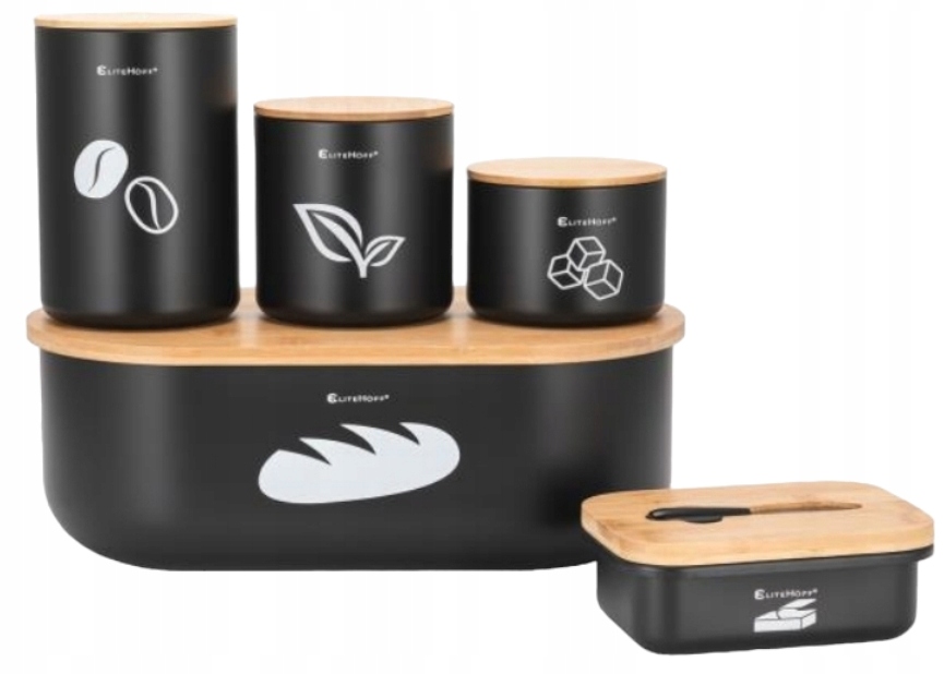 ZESTAW - CHLEBAK + 3 POJEMNIKI + MASELNICZKA - CZARNY - ELITEHOFF - E-6061