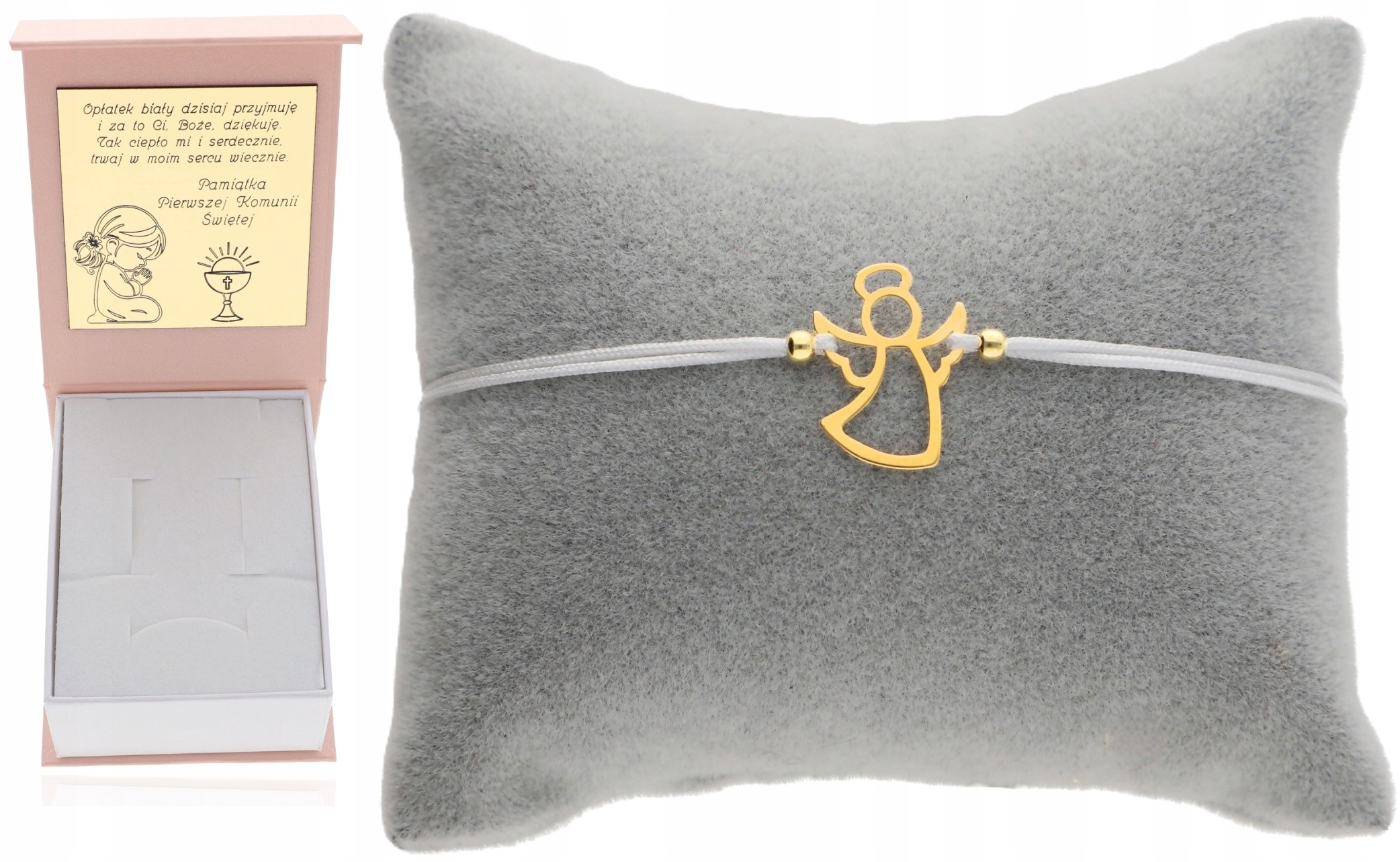 Zlatý zatahovací provázkový náramek s andělem Andělem svaté přijímání Gravírování