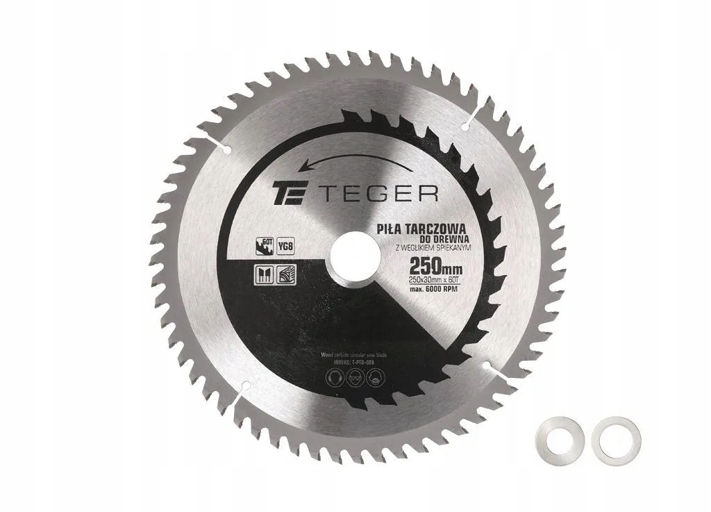 Piła tarczowa do drewna z węglikiem spiekanym 250x30x60T / TEGER, T-PTD-028