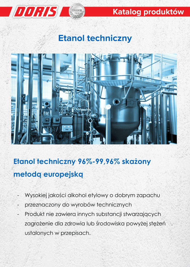 DORIS ETANOL ALKOHOL ETYLOWY TECHNICZNY 96% - 99,96% 1000L MAUZER W CENIE EAN (GTIN) 5904413680130
