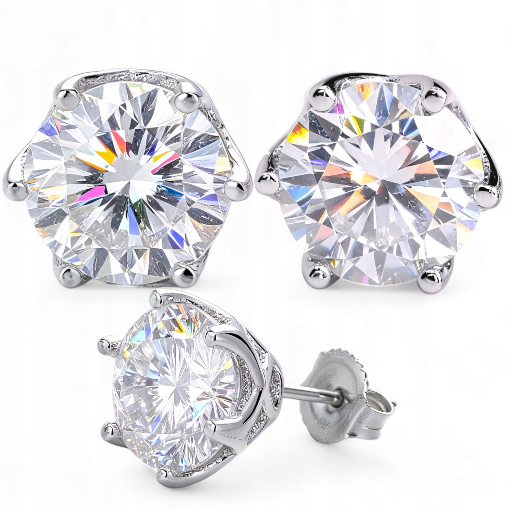 Kolczyki Diament Moissanit 2x 8 mm 4 ct sztyf brylant laboratoryjny