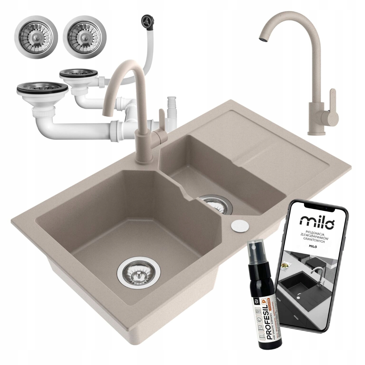 Kuchynský Drez S Polovičatým Morom, Granitový Kenzo, Súprava, Sifón, Batéria