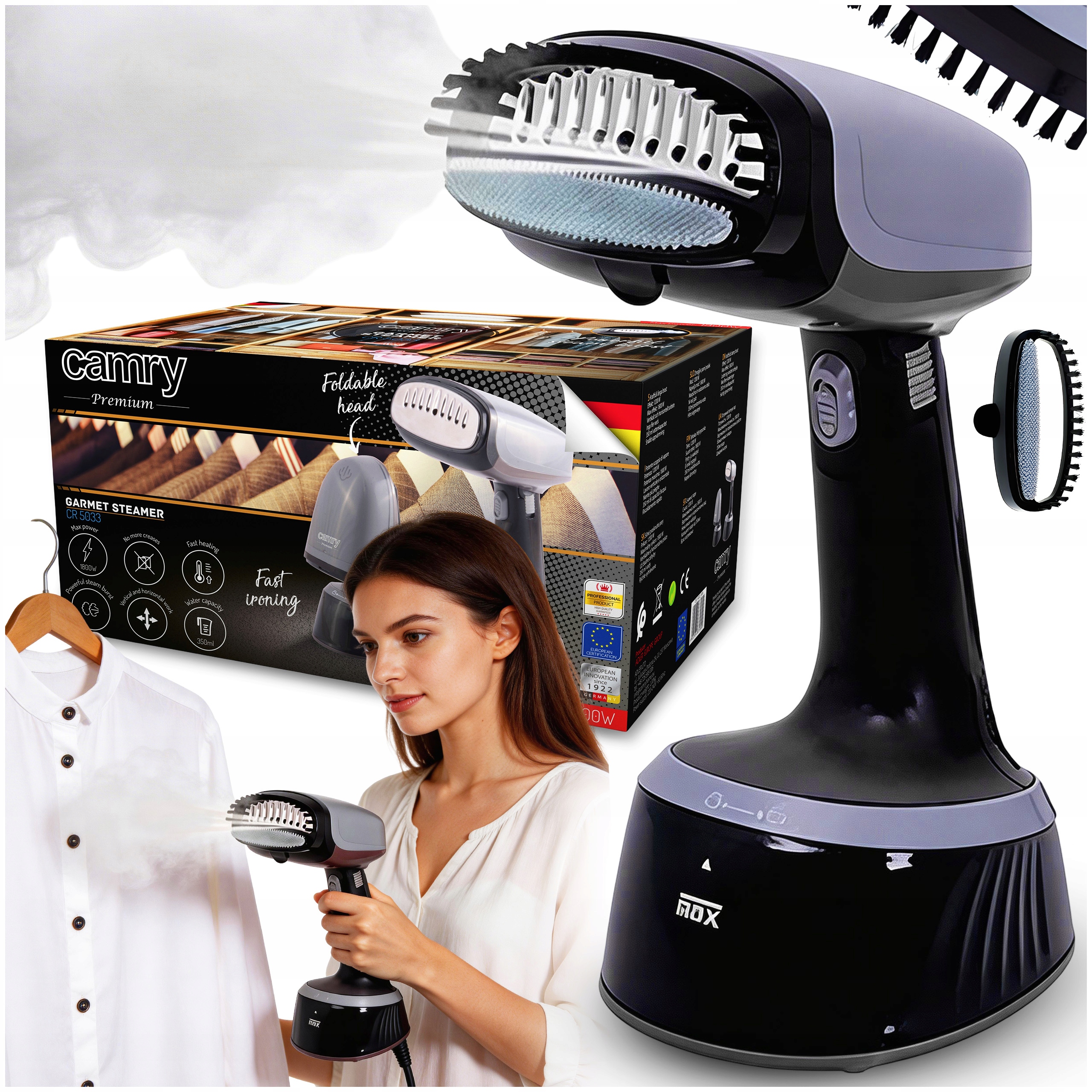 Parownica Do Ubrań Żelazko Parowe Steamer 1800W Składana Rączka