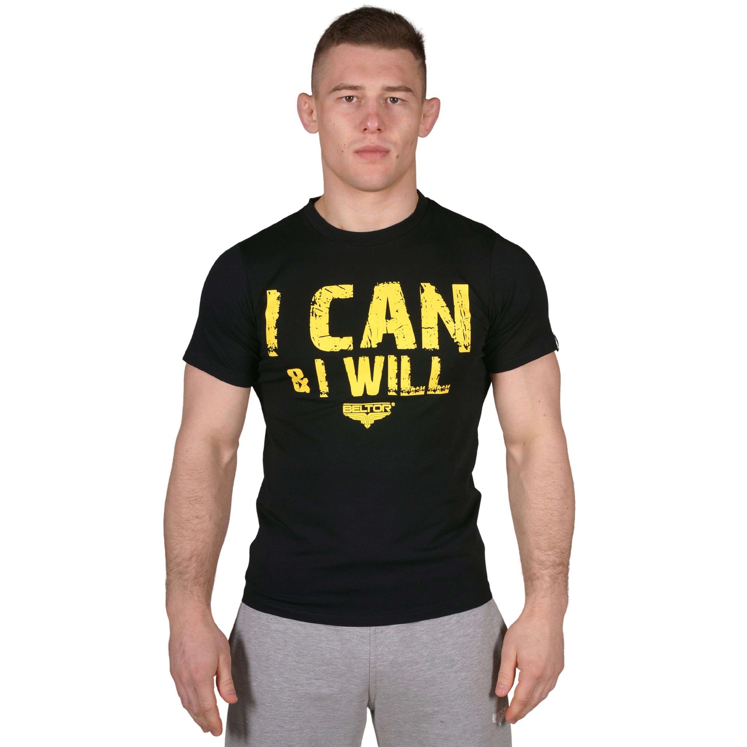 Beltor Koszulka Męska I Can I Will T-shirt Sportowy Rozmiar S Slim Bawełna