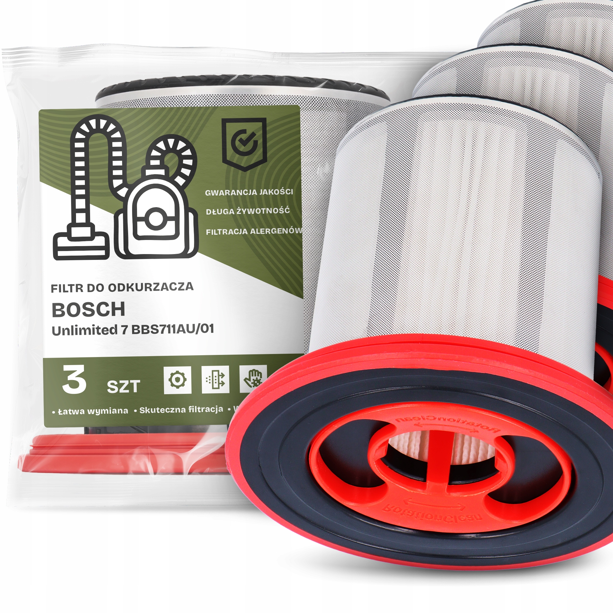 3x Vzduchový Filtr pro Vysavač Bosch Unlimited 7 BBS711AU/01 Hepa Em-w