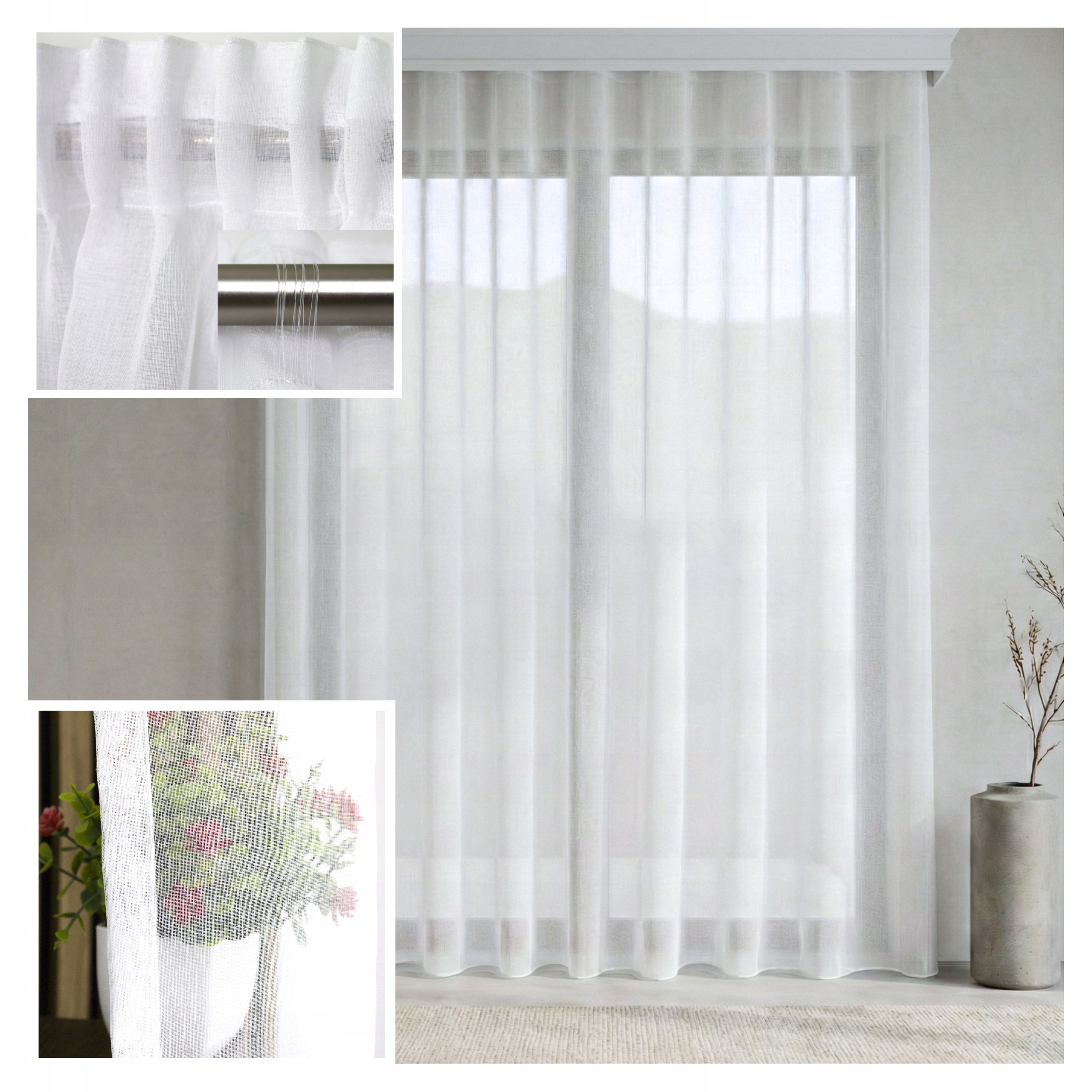 Záclona Etamina Iza 700x210 Minimalistická Hladká Páska S Olovem Hotová