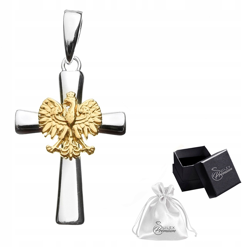 Křížek stříbrný ryzost 925 Přívěsek se zlatým orlem Orel vlastenecký