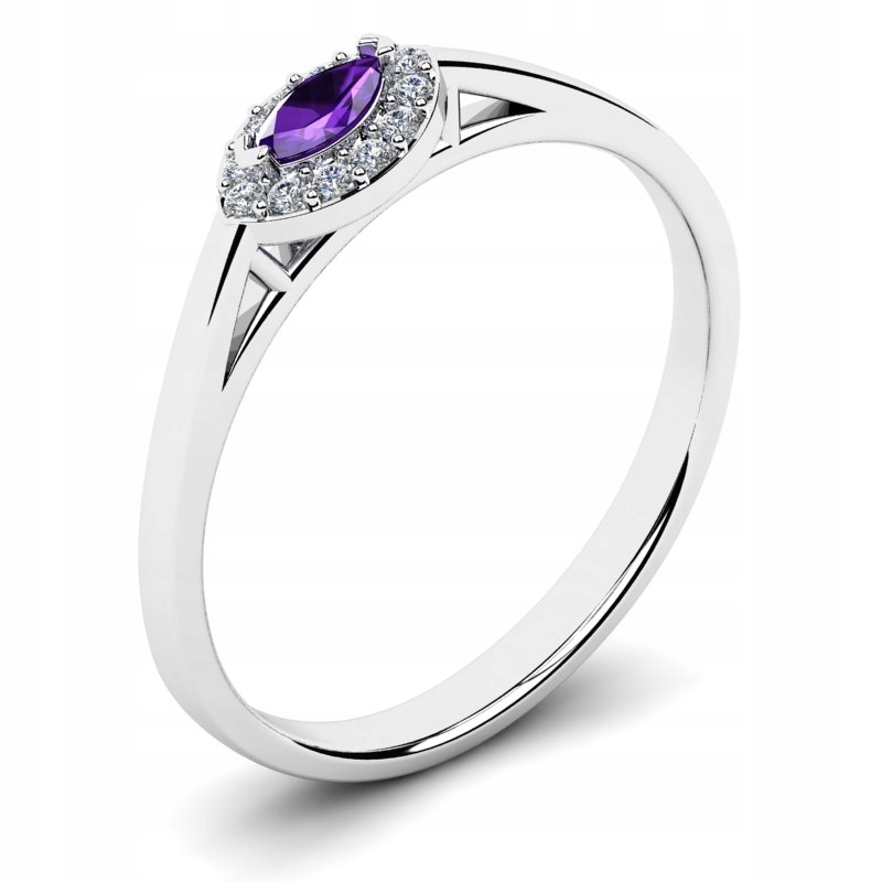

Pierścionek Białe Złoto Ametyst I Brylanty 0,16CT