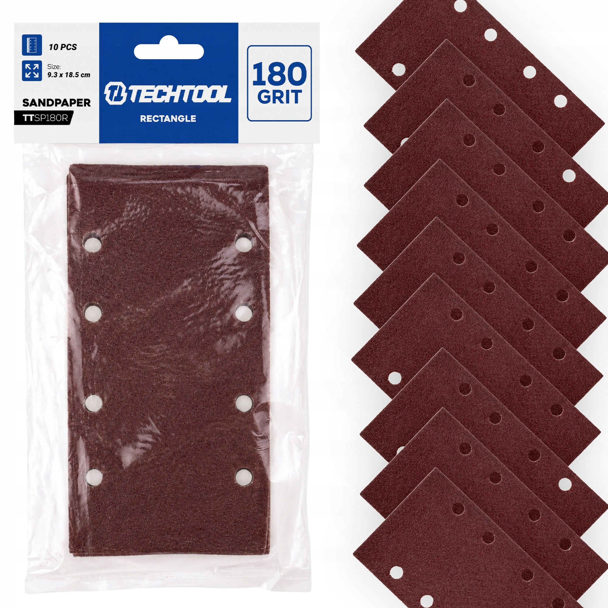 Papier Ścierny Prostokątny Do Szlifierki Mimośrodowej P180 10 Szt Techtool