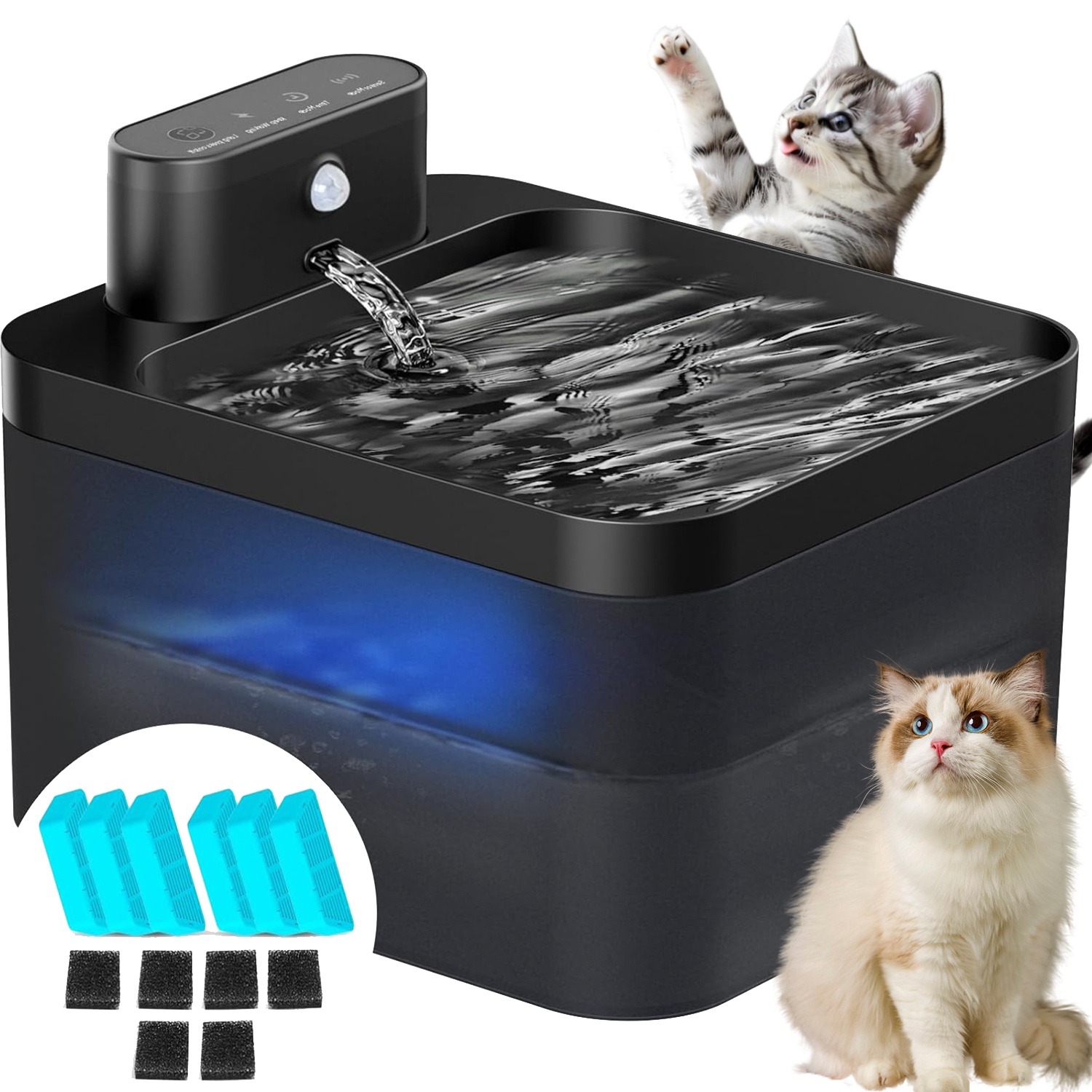 Levně Bezdrátová Fontána Pro Kočky 2,2 L Na Baterii 2600 Mah S Pohybovým Senzorem