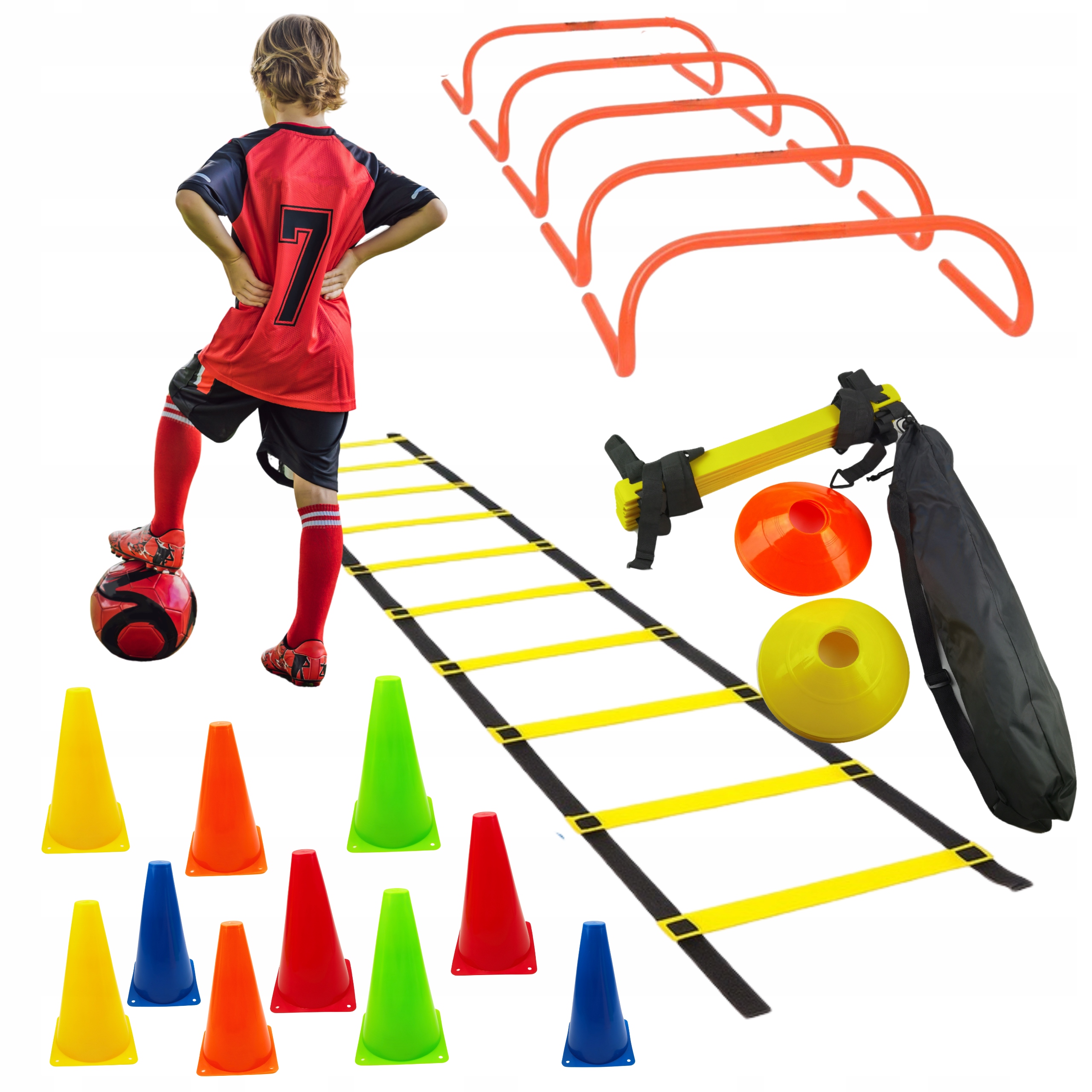 Zestaw Piłkarski Treningowy Drabinka Plotki Pachołki Trening Futbolu 27w1
