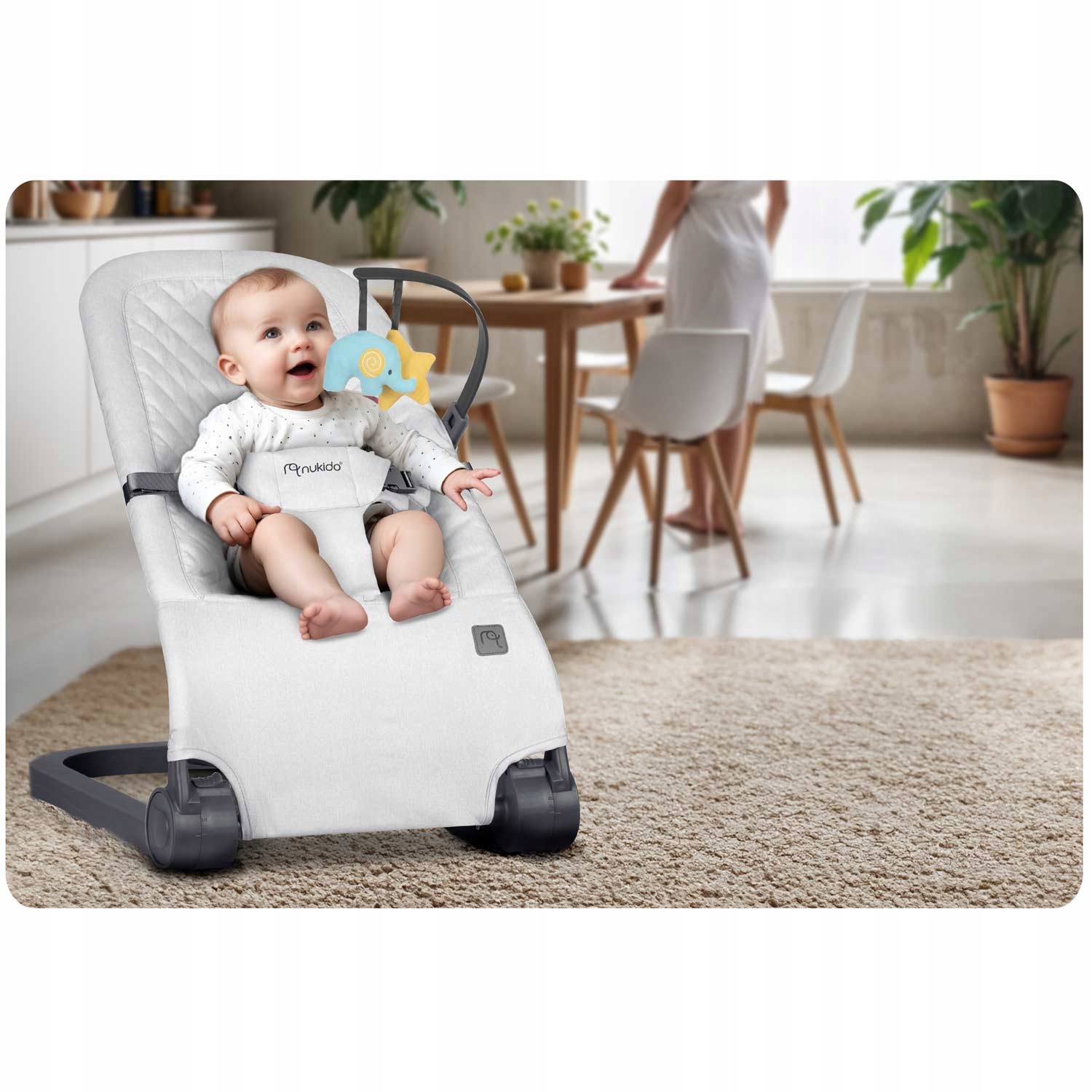 Leżaczek bujaczek z zabawkami NK-52 Nukido - jasno szary dla dzieci dziecka Długość (cm) 72 cm