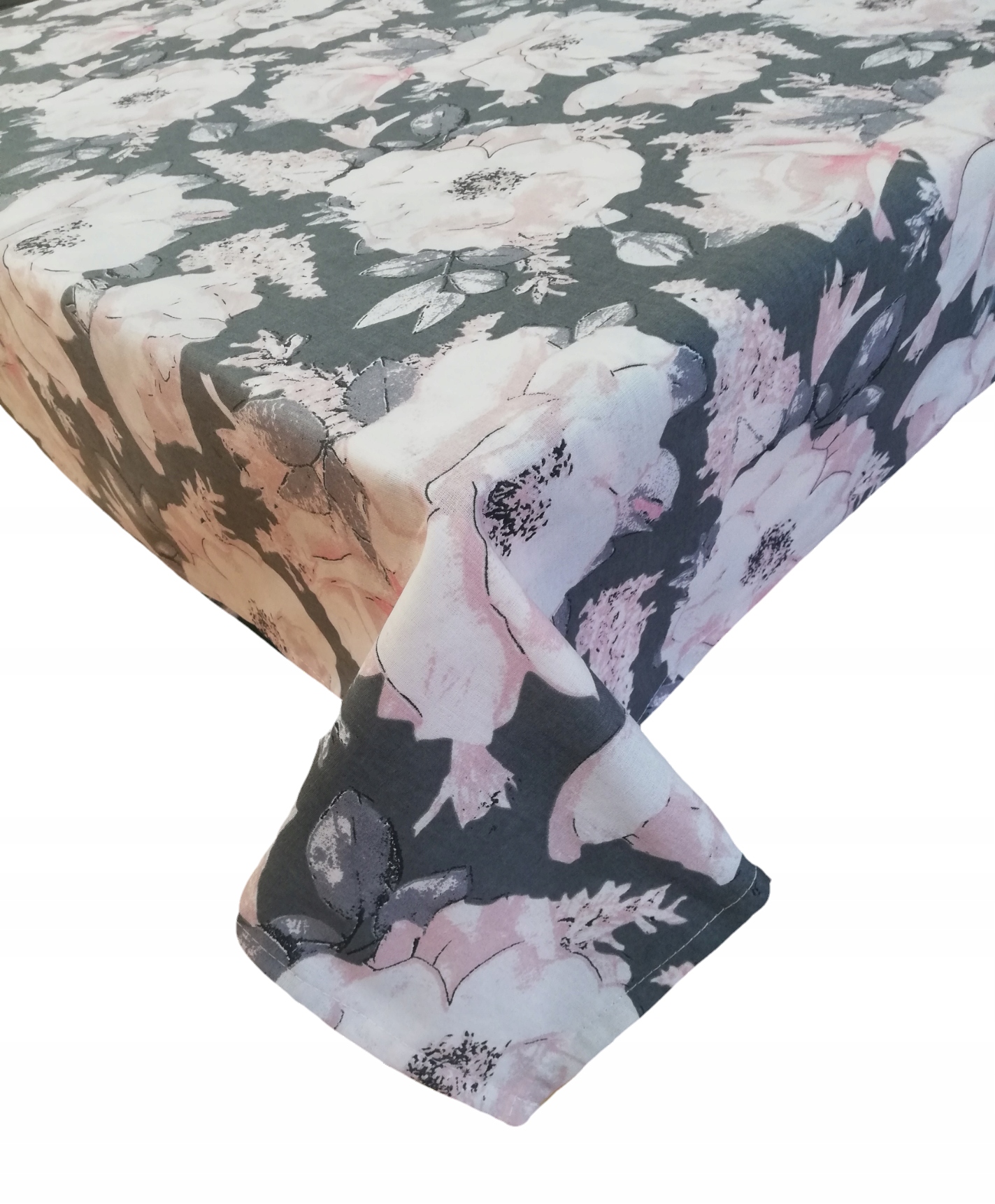 OBRUS Olo ława KWIATY PEONIE SZARE na sz 240x140