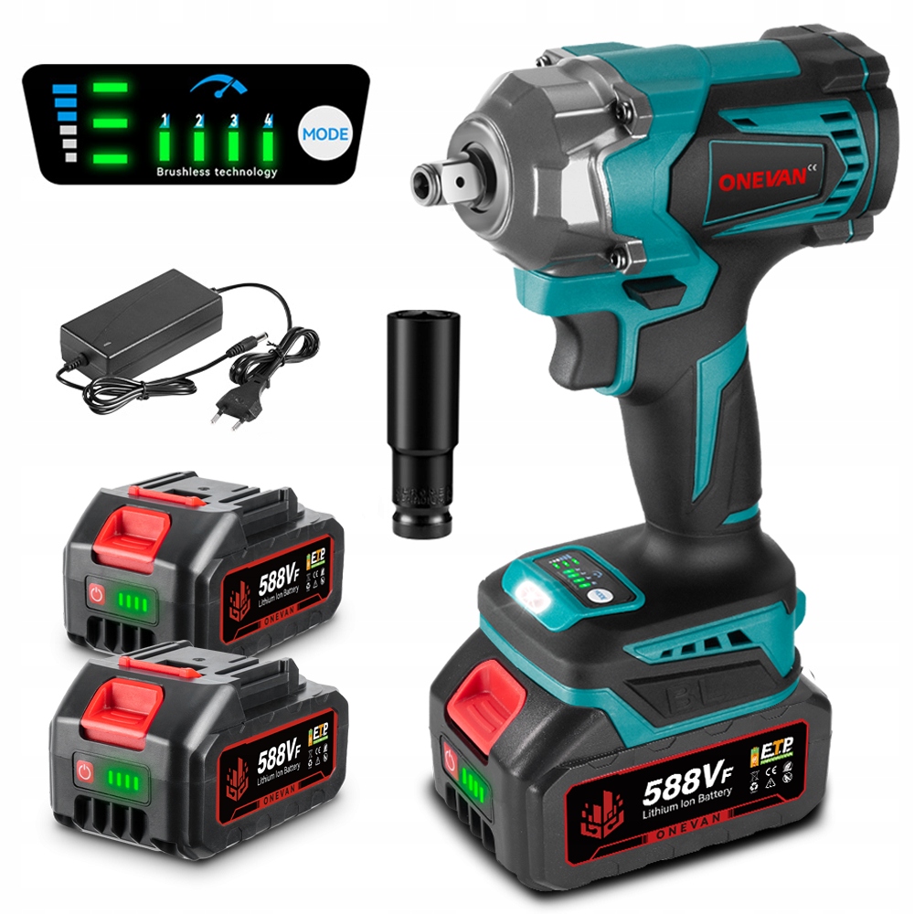 Aku Rázový Utahovák 1200Nm, bezkartáčový, 20V 3Ah, 1/2", Na Kola, 2 Baterie