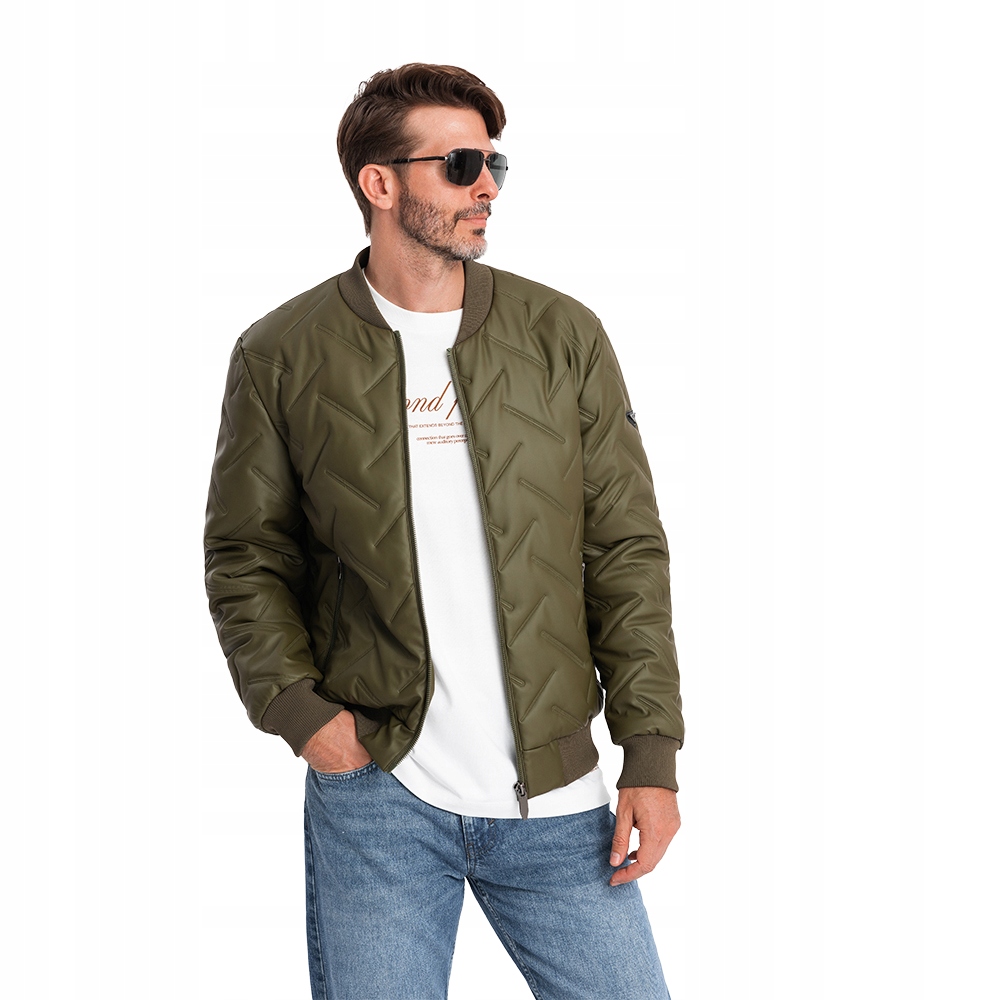 Pánská bomber bunda s lisovaným vzorem, olivová, V2 OM-JALP-0196 S