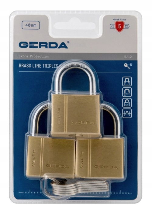 Sada 3-TRIPLES Mosazných Visacích Zámků Brass Line Kmz S40, Blis