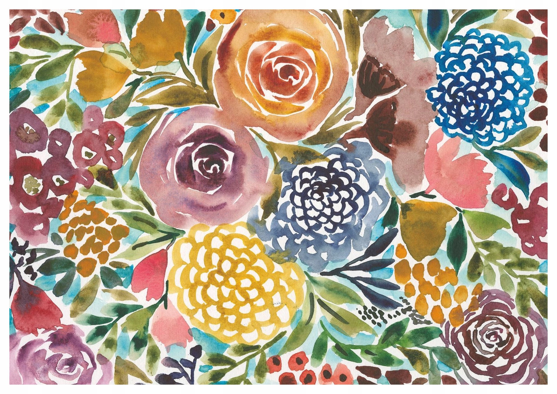 Vliesová fototapeta Kvetinový raj Ruže Chryzantémy Modrá 312x219 lepidlo