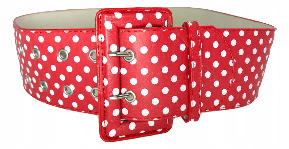 

Pasek Damski czerwony w białe groszki szer. 7,5 cm