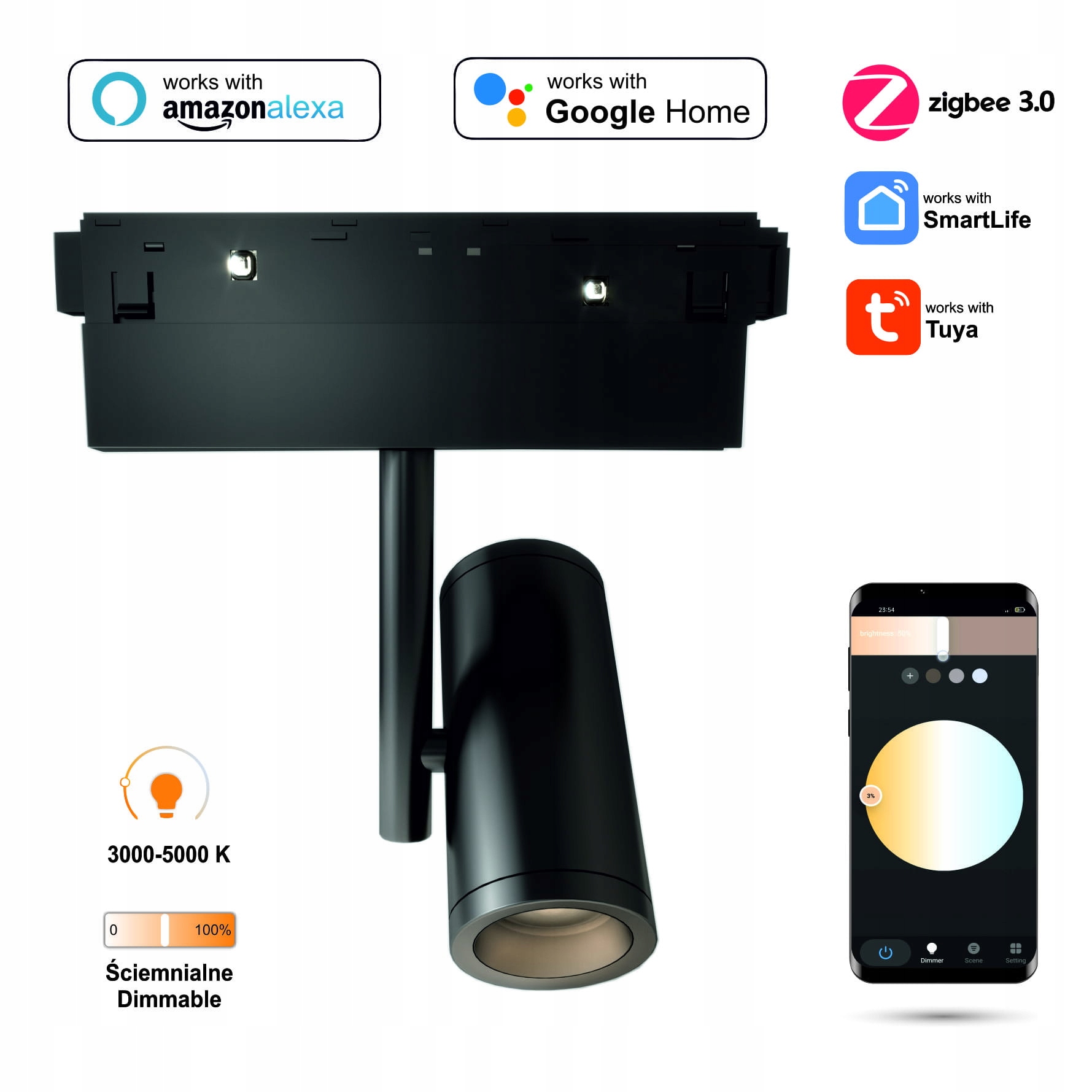 Reflektor Spot Led WiFi Zigbee Pista 10W pre koľajnice