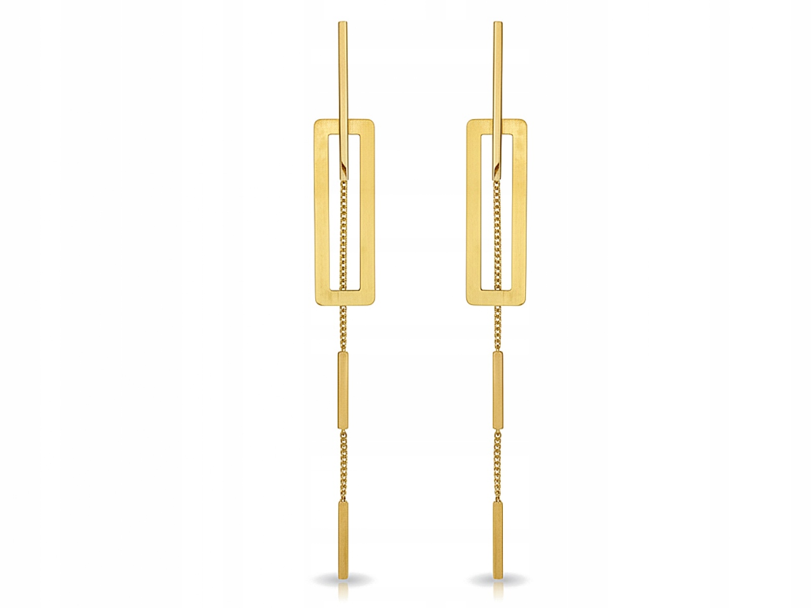 Zlaté náušnice 585 dlouhý řetízek geometrický vzor 14kt na tyčince 3.14g