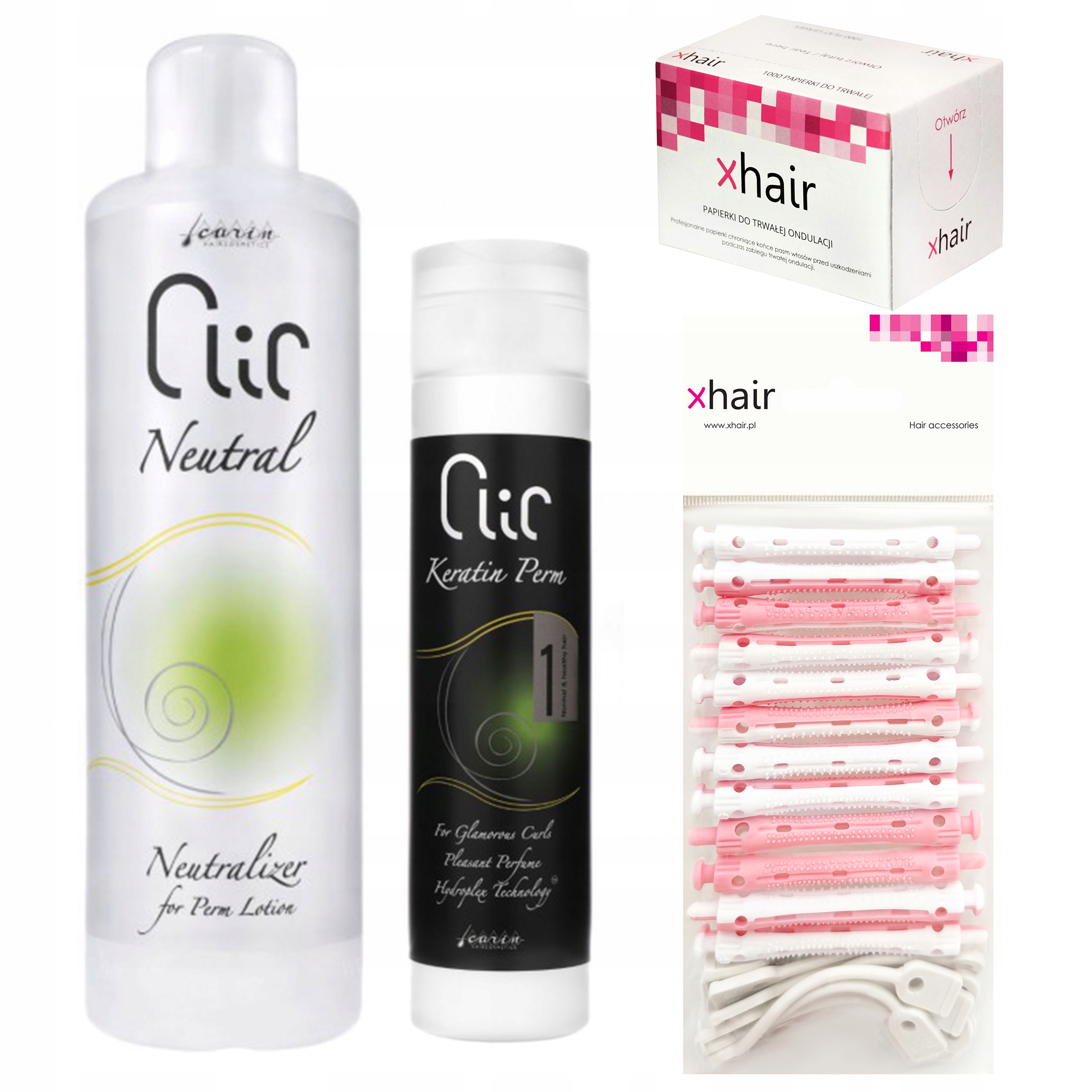 Sada pro trvalou ondulaci vlasů, válečky, papírky, fixátor Keratin Perm