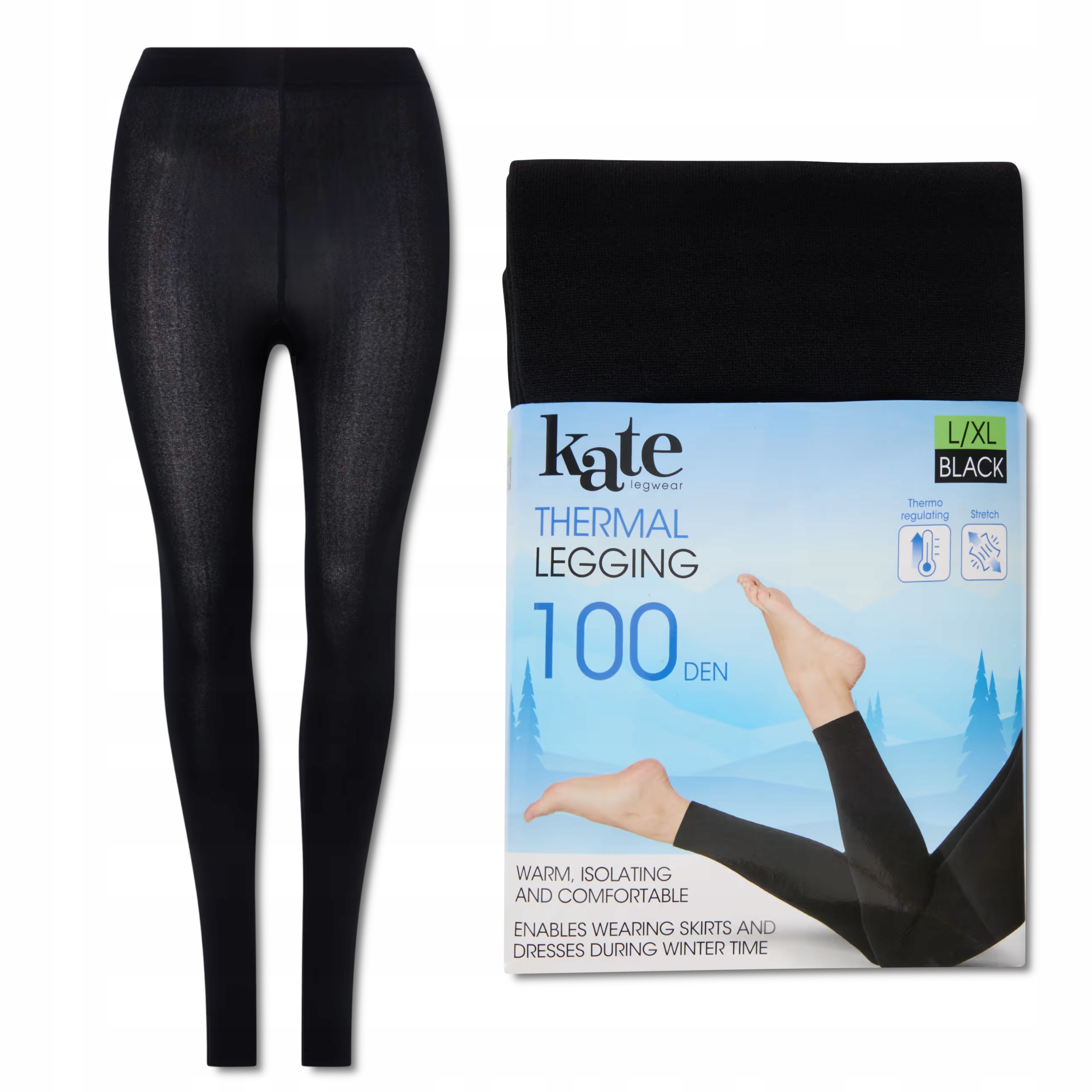 Leginsy Ocieplane Legginsy Termiczne Rajstopy 100DEN Czarne Termo Kate L/XL