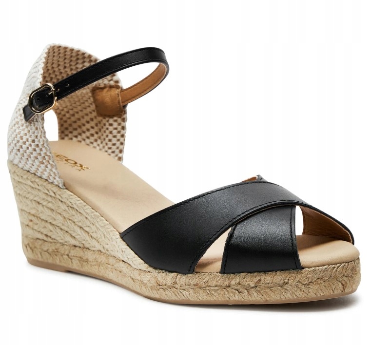 Geox Dámské Espadrilky Na Klínku S Černou Kůží 39 Ž9N