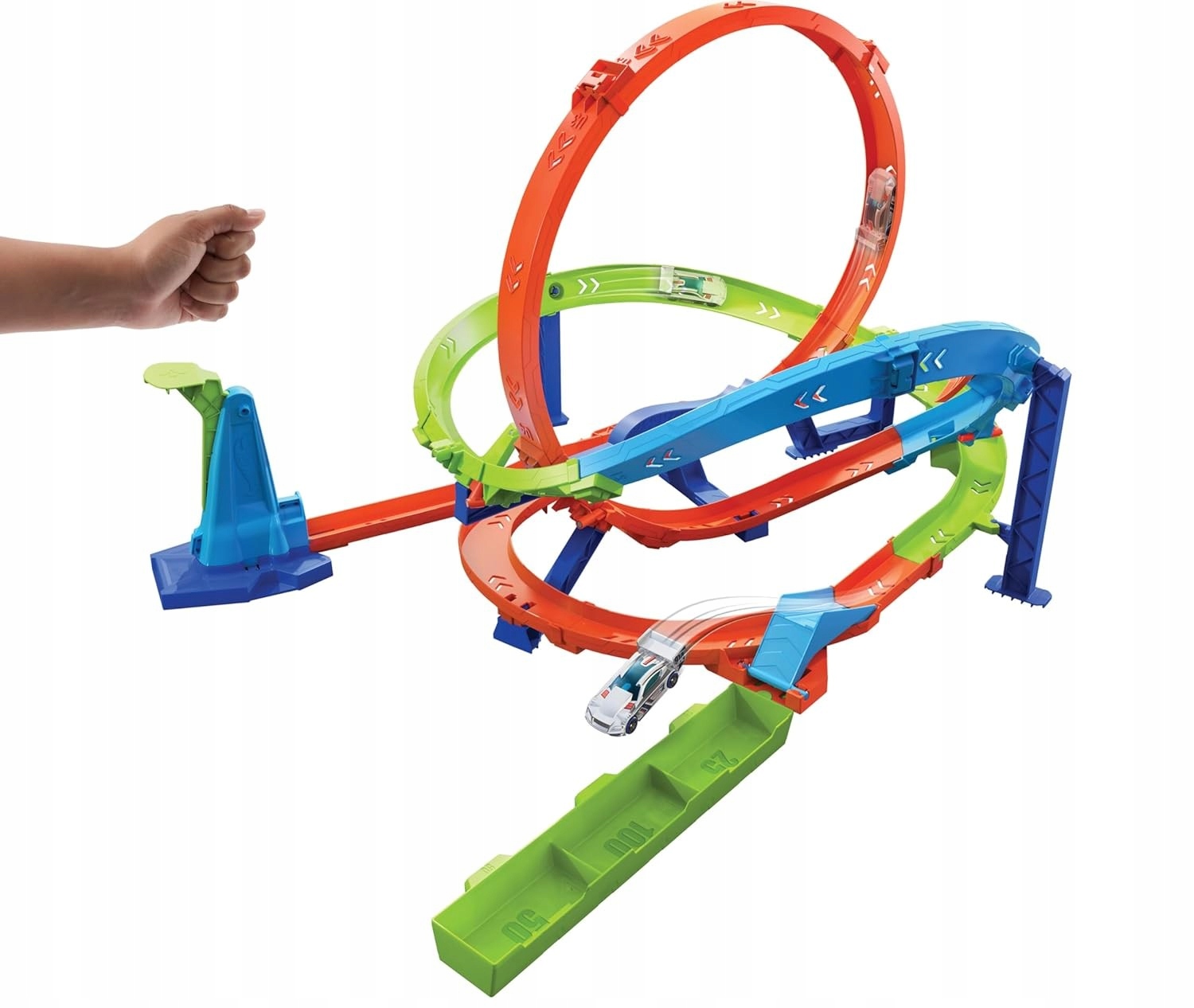 HOT WHEELS LET'S RACE ZESTAW WYZWANIE CYKLON PĘTLI + 1 autko