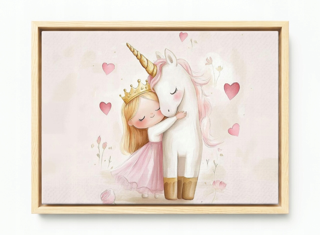 Obraz Rám Americký Box Pohádka Dívka Princezna Jednorožec 60x40