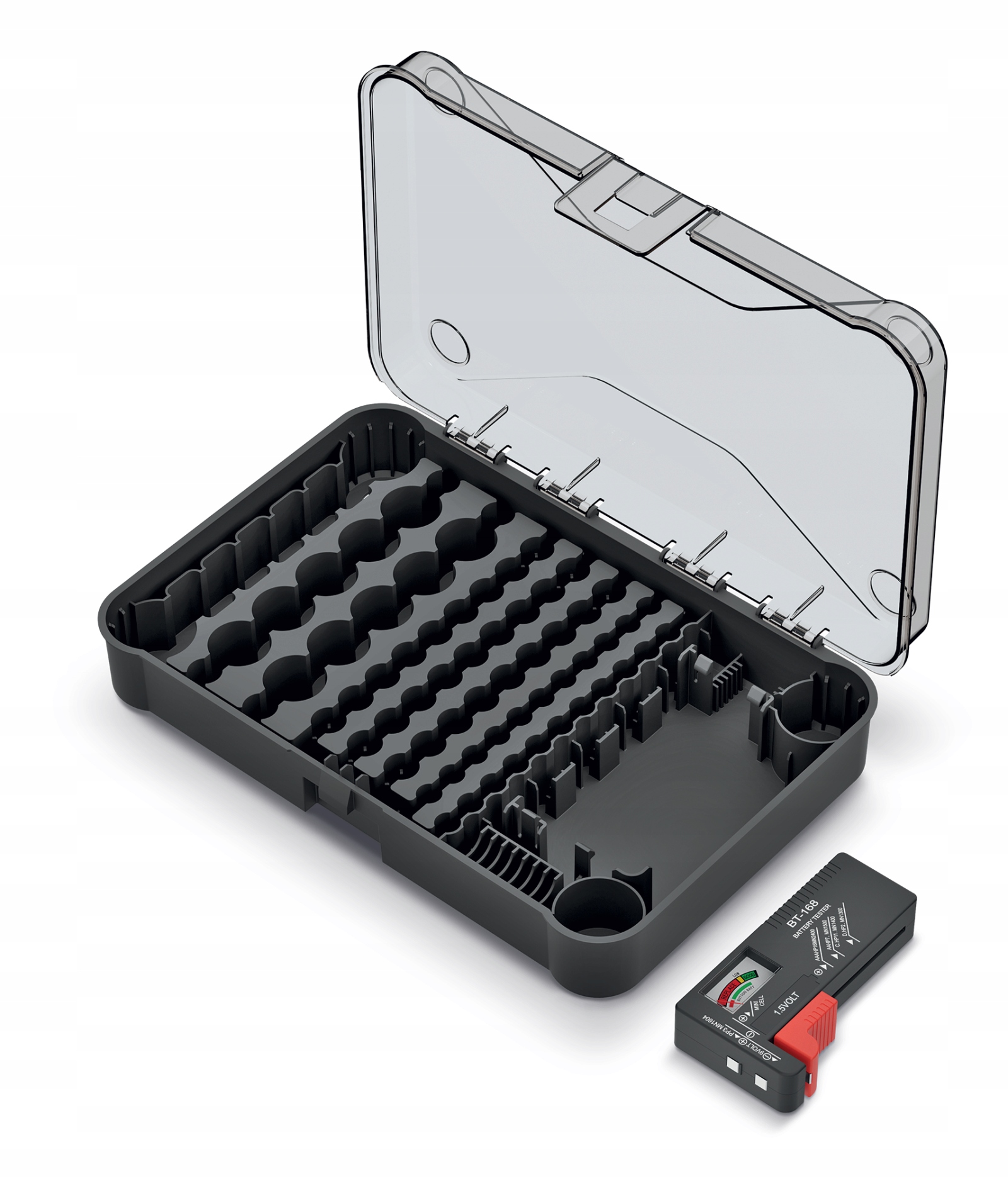 ORGANIZER NA BATERIE BATTERY BOX POJEMNIK KOSZYK NA BATERIE 85SZT. + TESTER